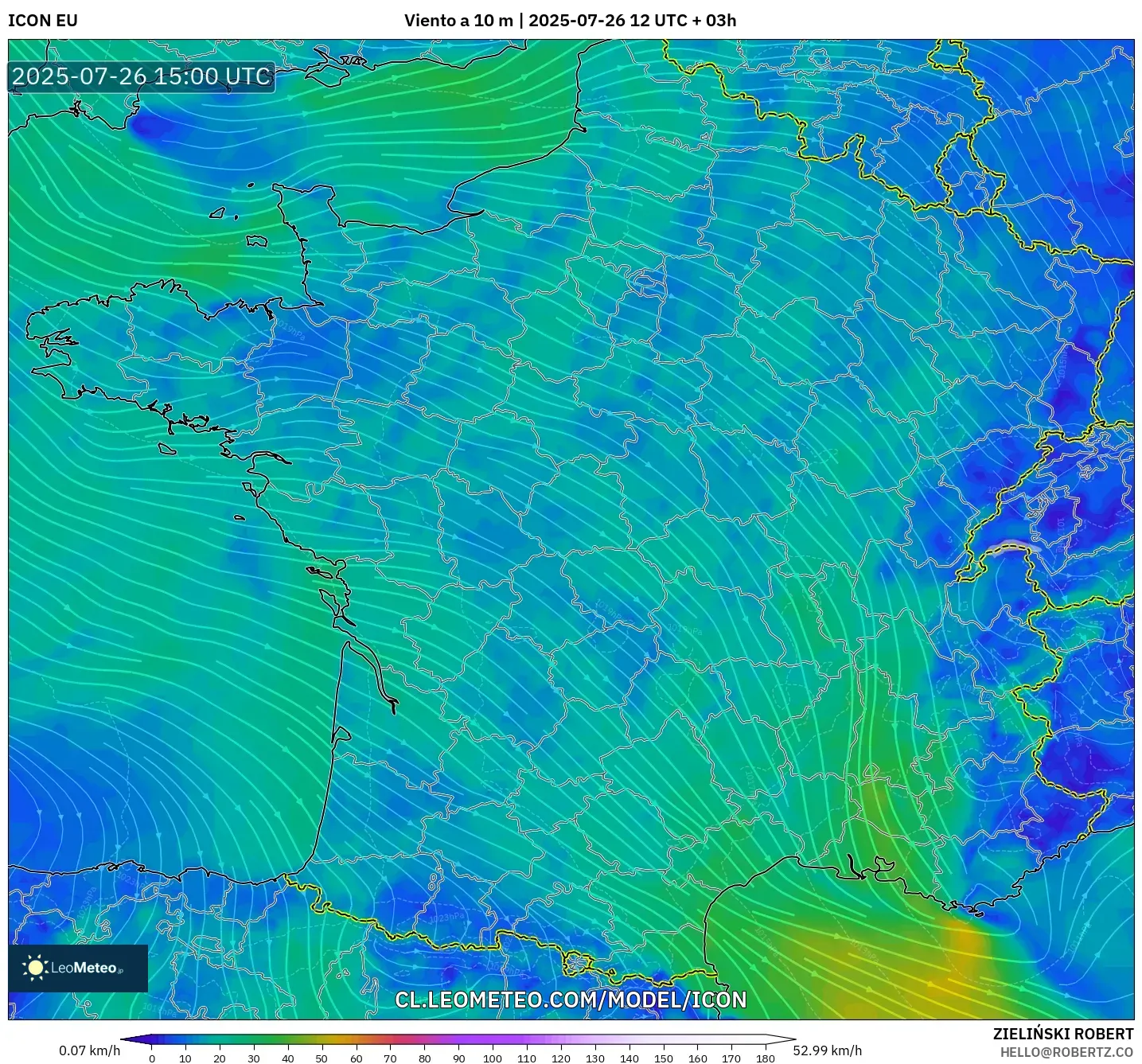 ICON model - Francia, Viento a 10 m