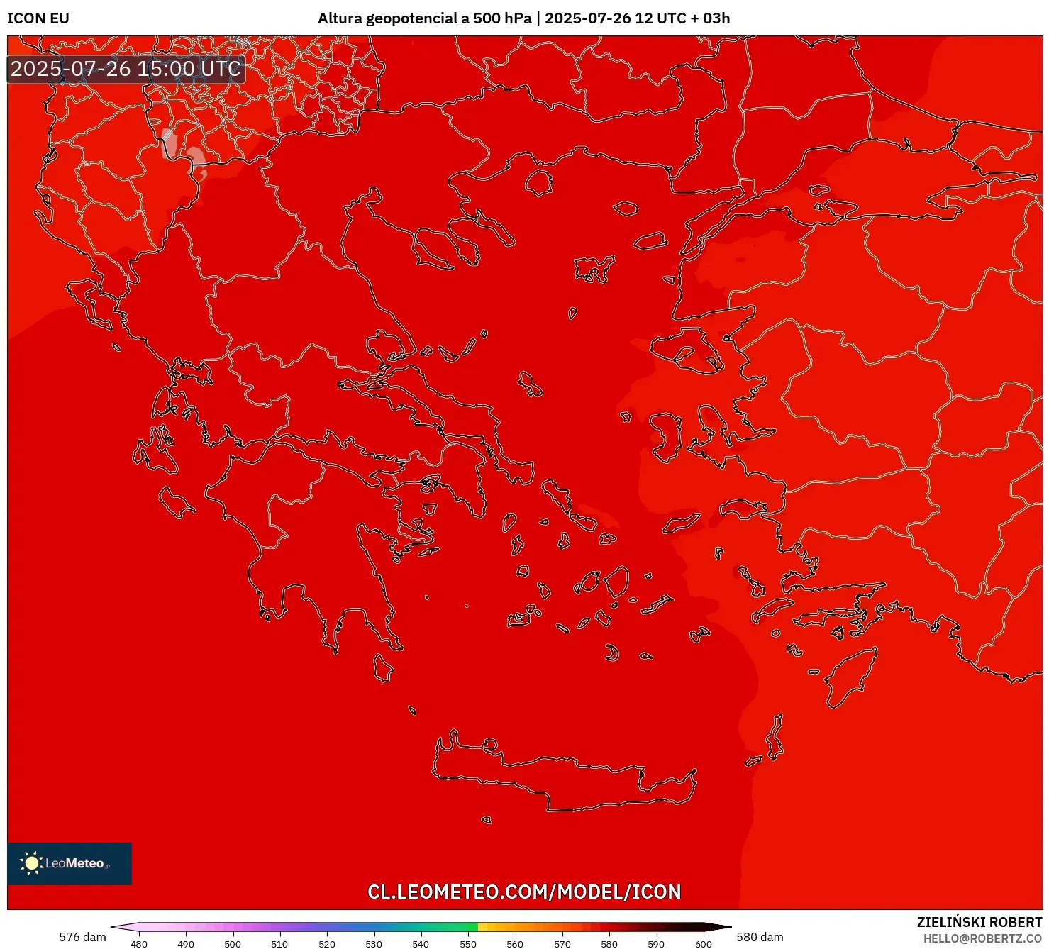 ICON model - Grecia, Altura geopotencial a 500 hPa