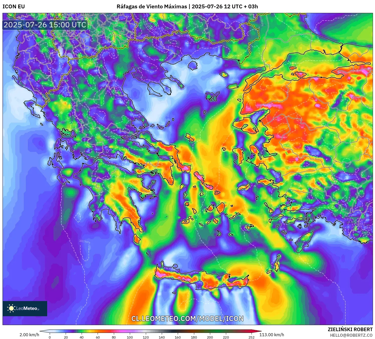 ICON model - Grecia, Ráfagas de Viento Máximas