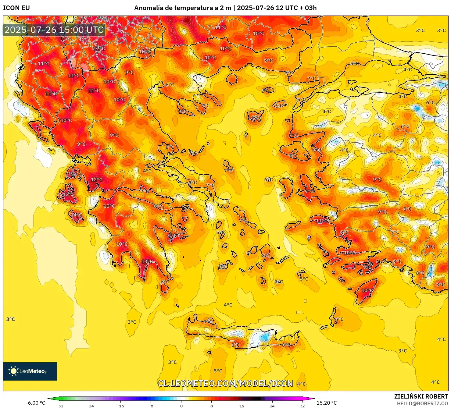ICON model - Grecia, Anomalía de temperatura a 2 m