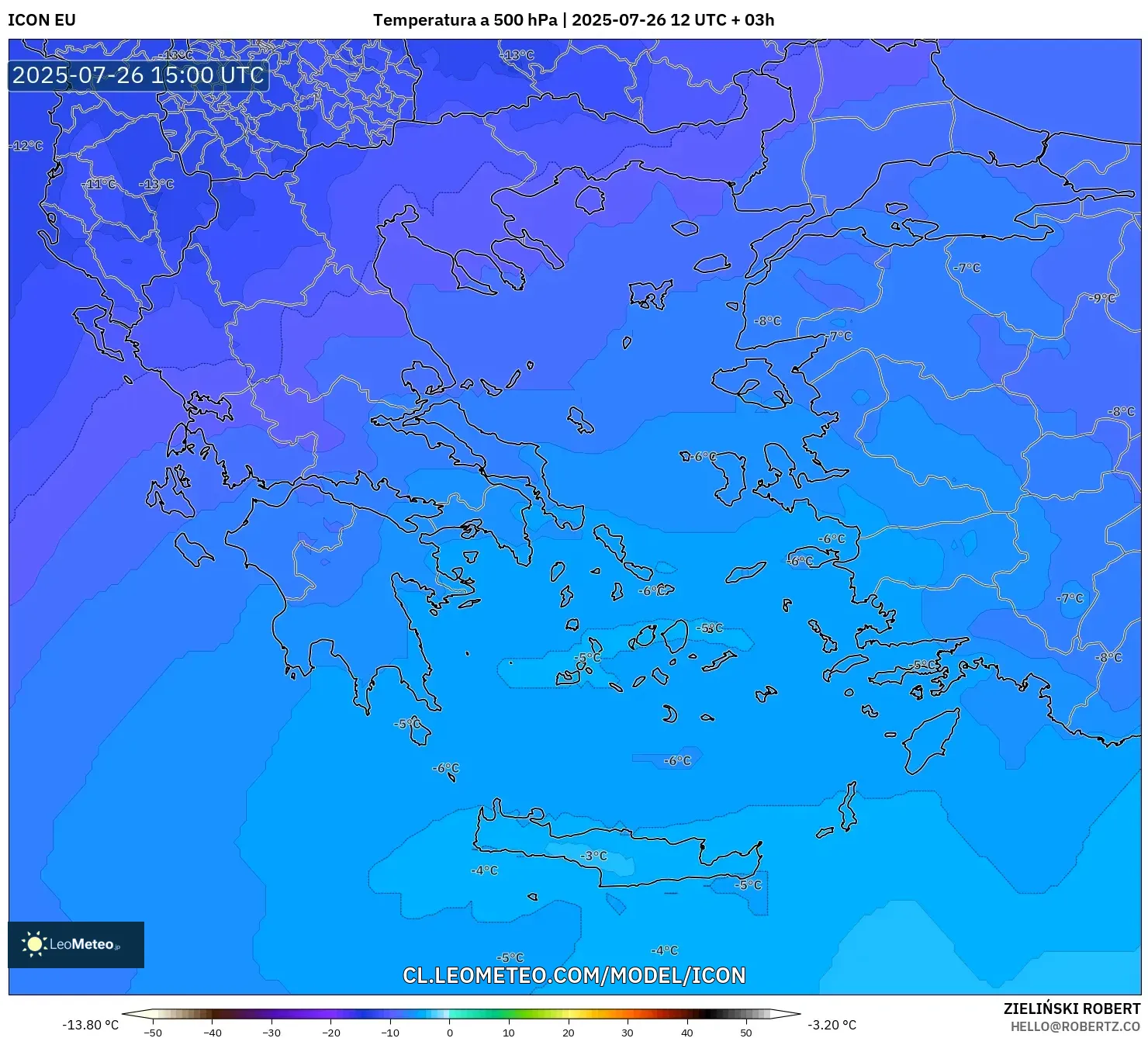 ICON model - Grecia, Temperatura a 500 hPa