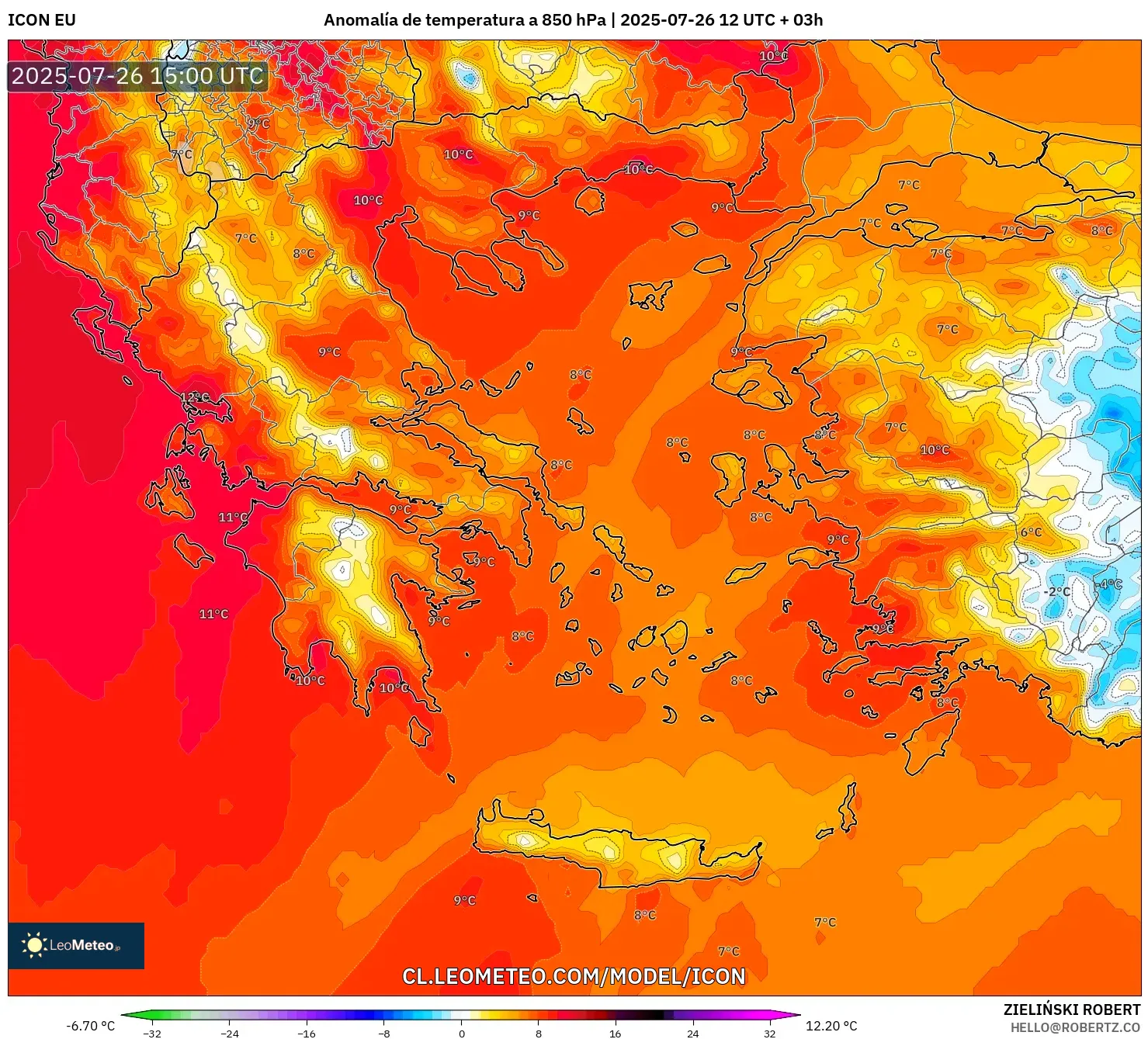 ICON model - Grecia, Anomalía de temperatura a 850 hPa