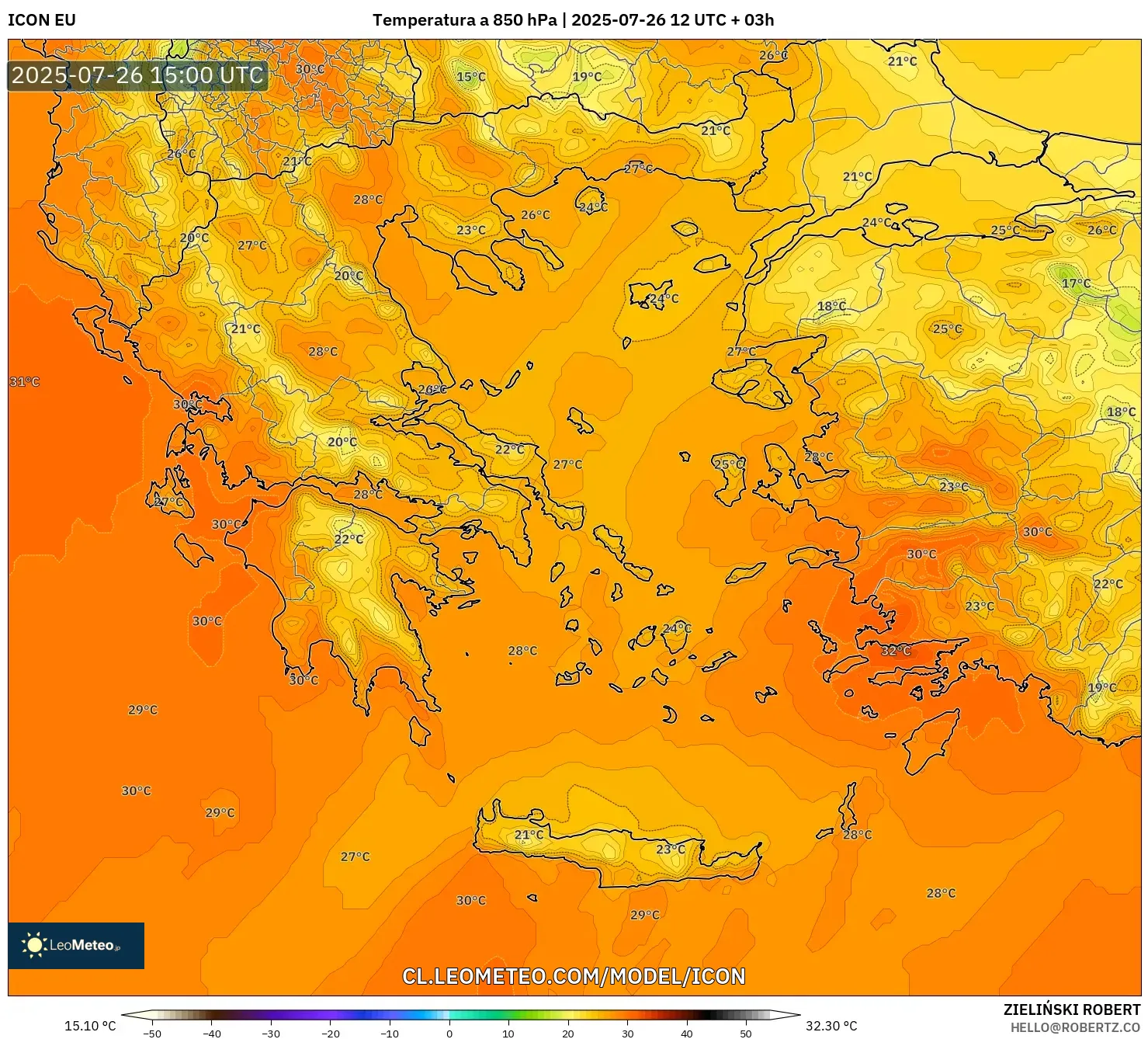 ICON model - Grecia, Temperatura a 850 hPa