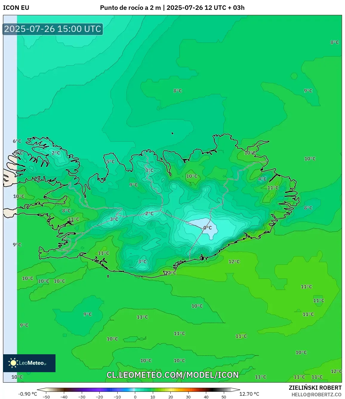 ICON model - Islandia, Punto de rocío a 2 m