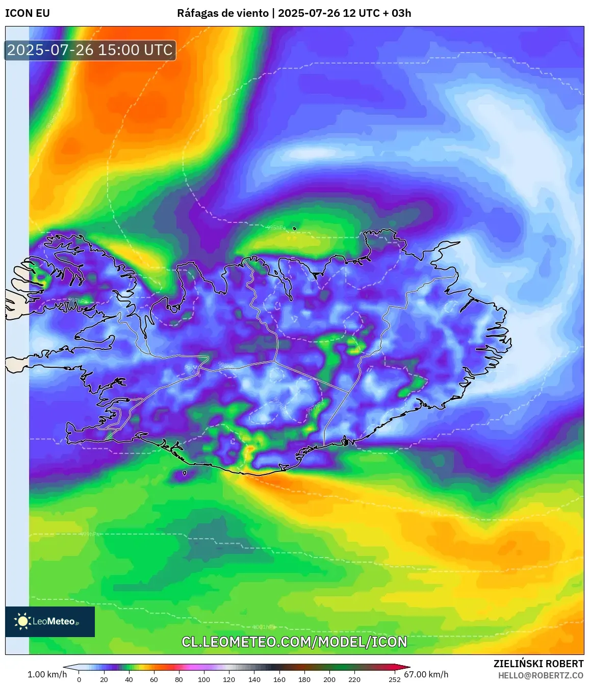 ICON model - Islandia, Ráfagas de viento