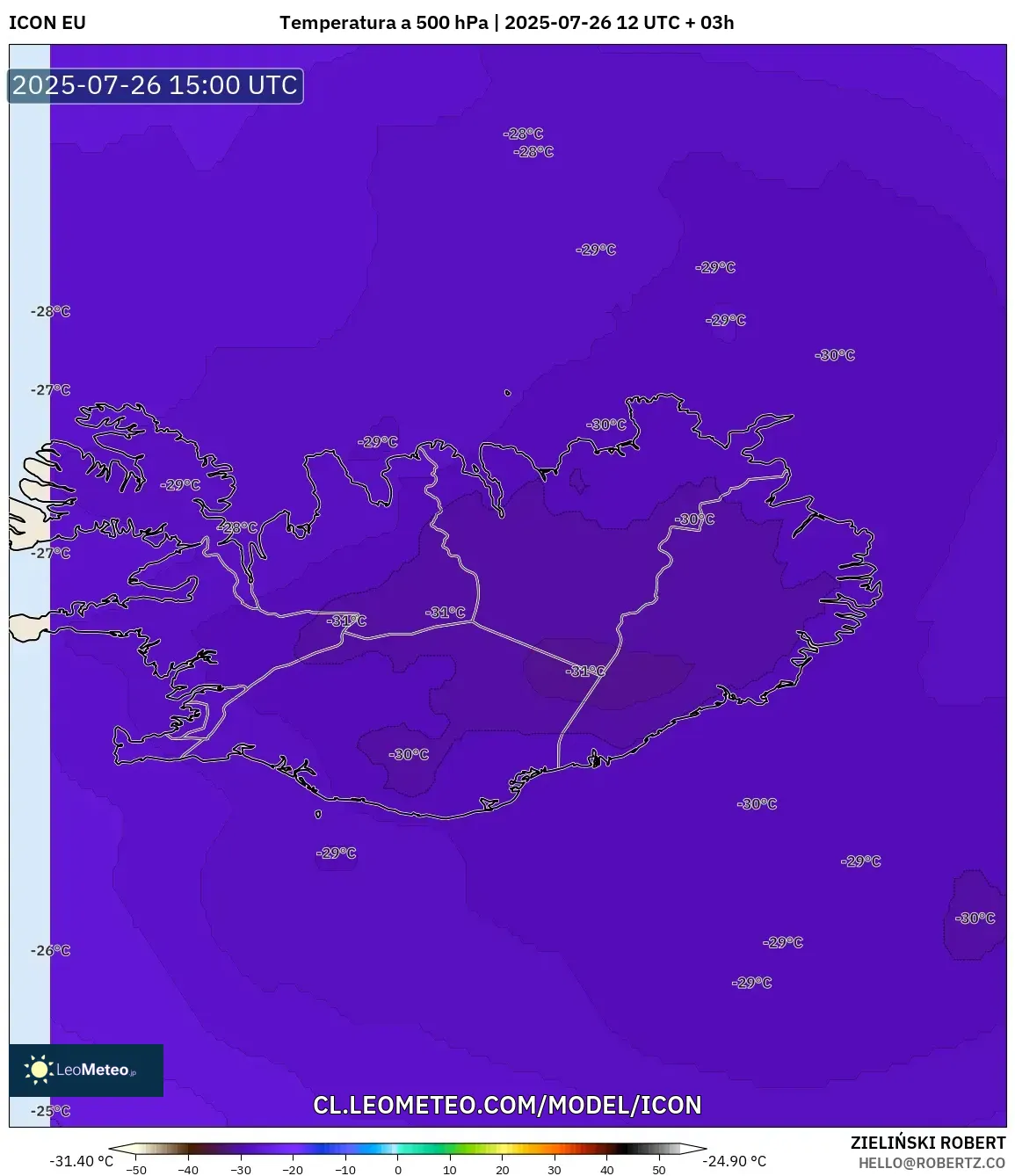 ICON model - Islandia, Temperatura a 500 hPa