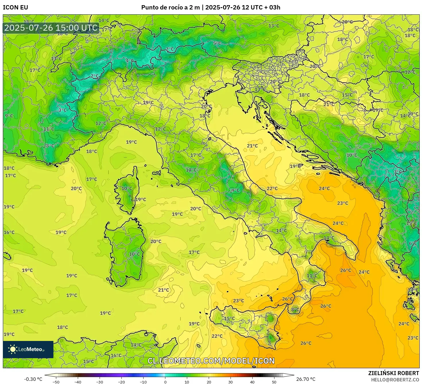 ICON model - Italia, Punto de rocío a 2 m