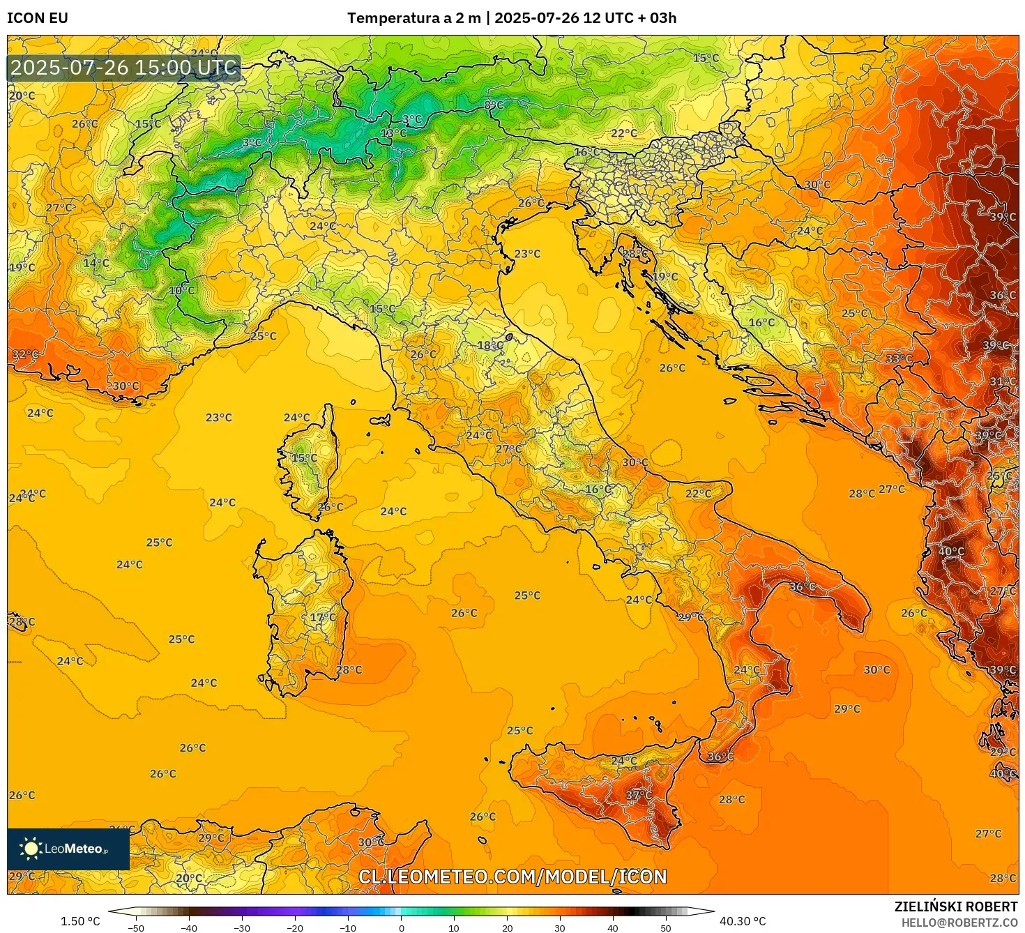 ICON model - Italia, Temperatura a 2 m