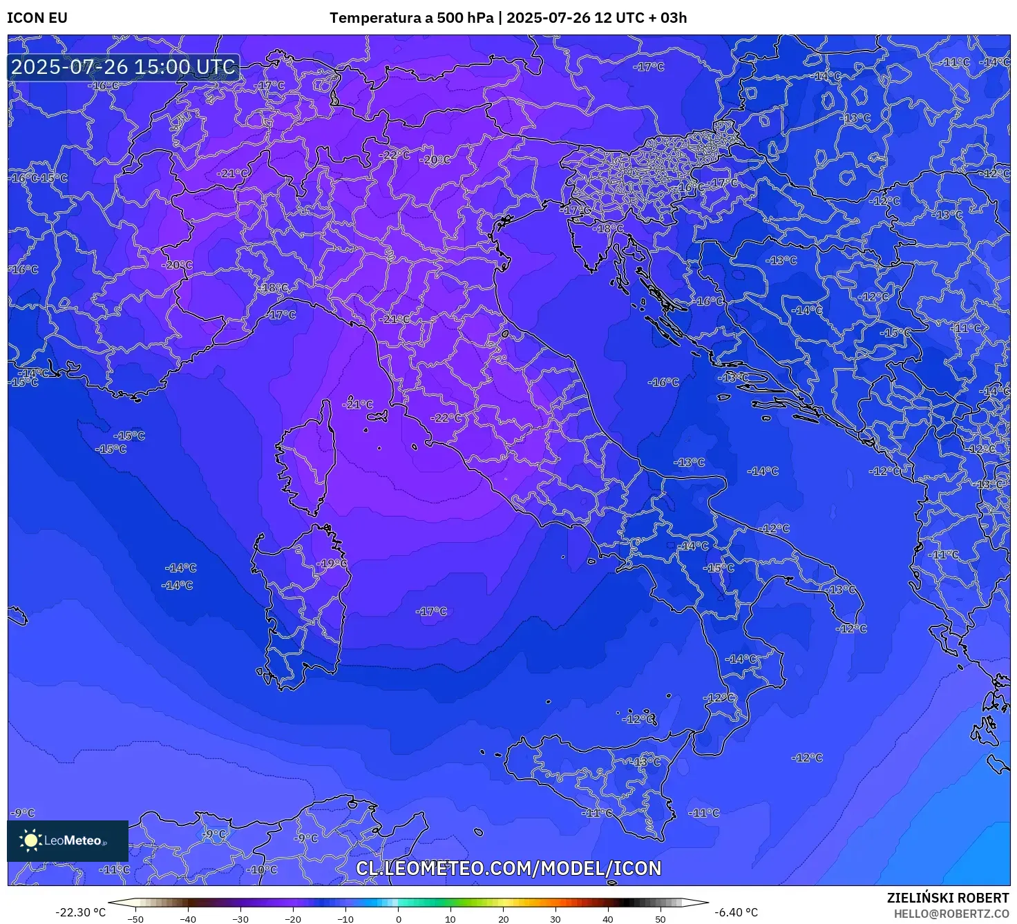 ICON model - Italia, Temperatura a 500 hPa