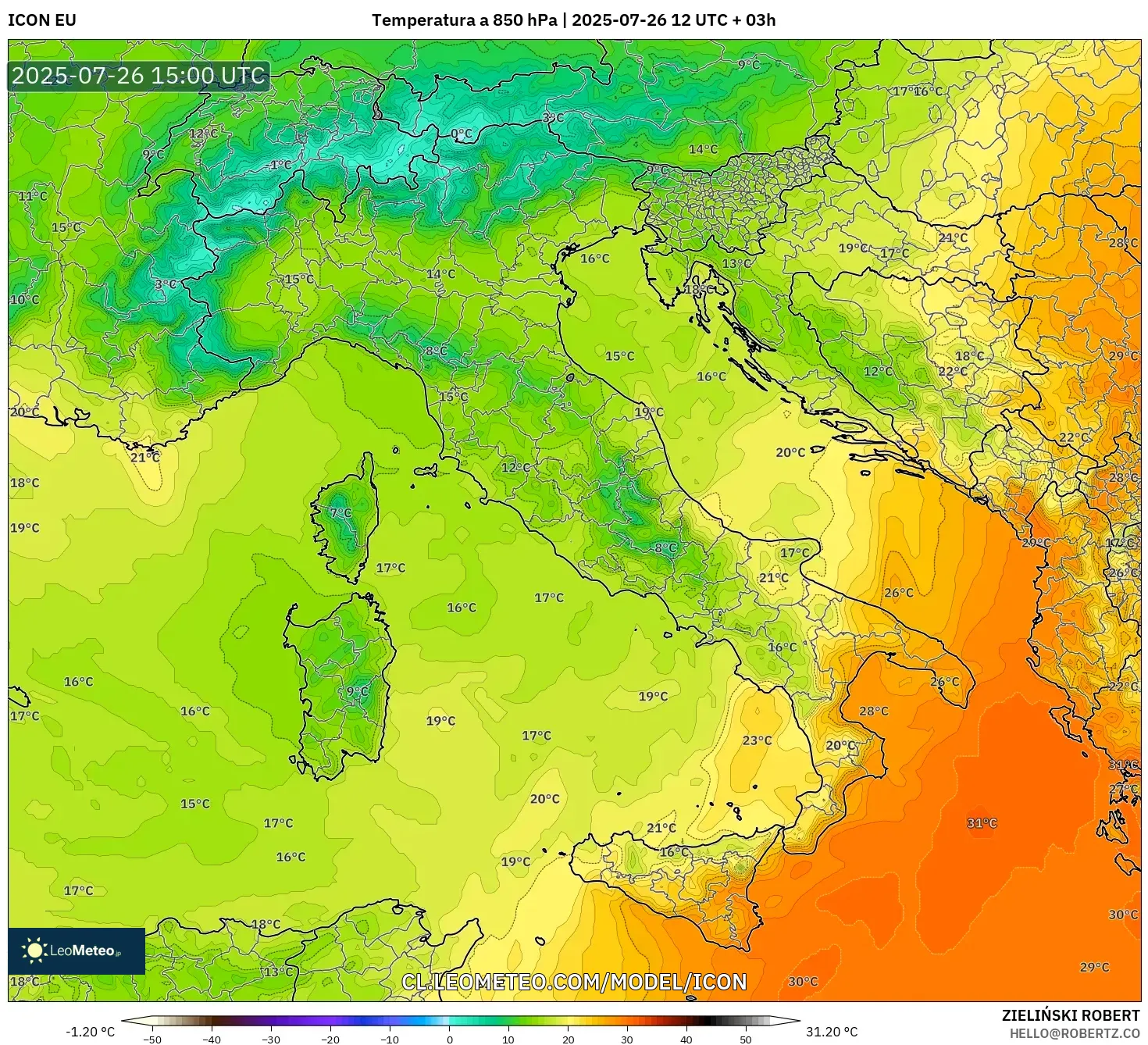 ICON model - Italia, Temperatura a 850 hPa