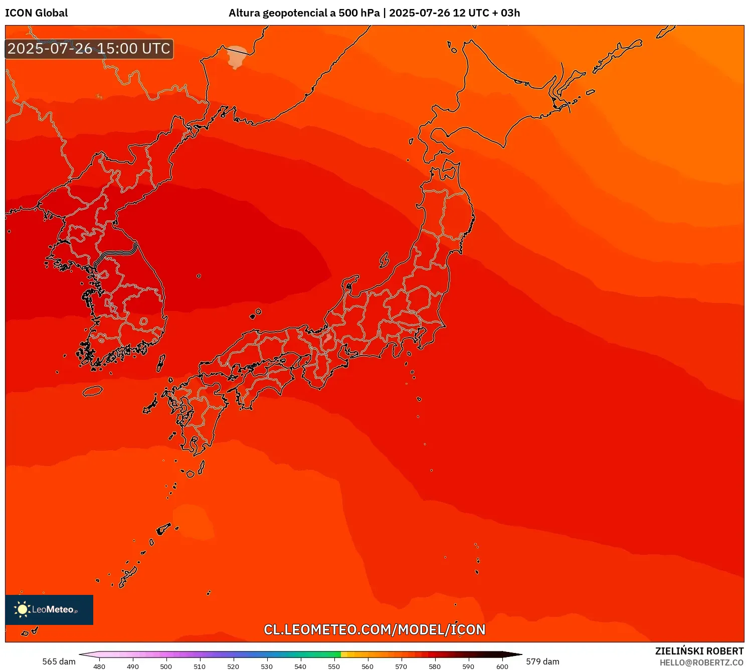 ICON model - Japón, Altura geopotencial a 500 hPa