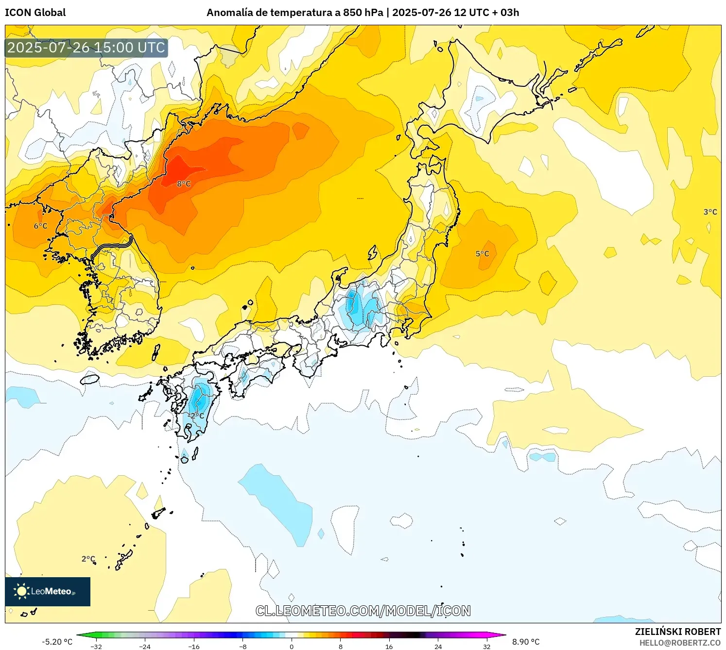 ICON model - Japón, Anomalía de temperatura a 850 hPa