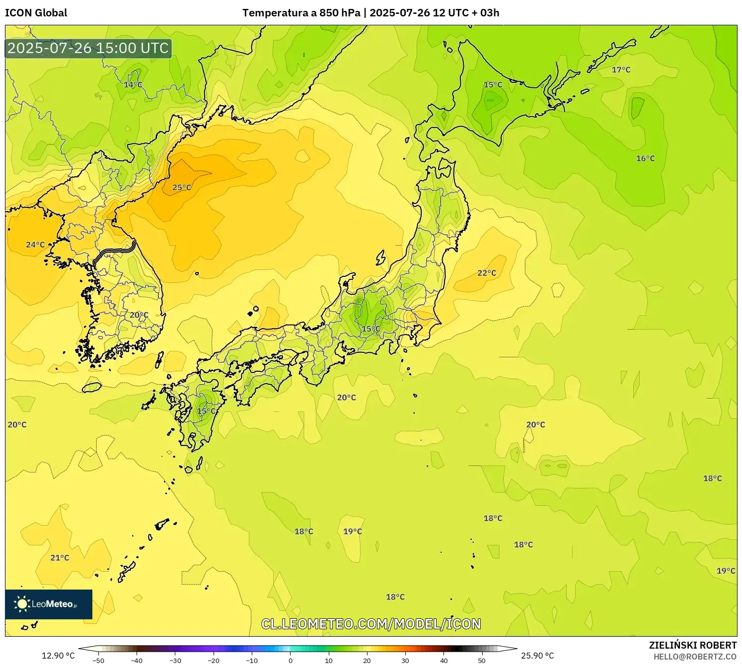 ICON model - Japón, Temperatura a 850 hPa