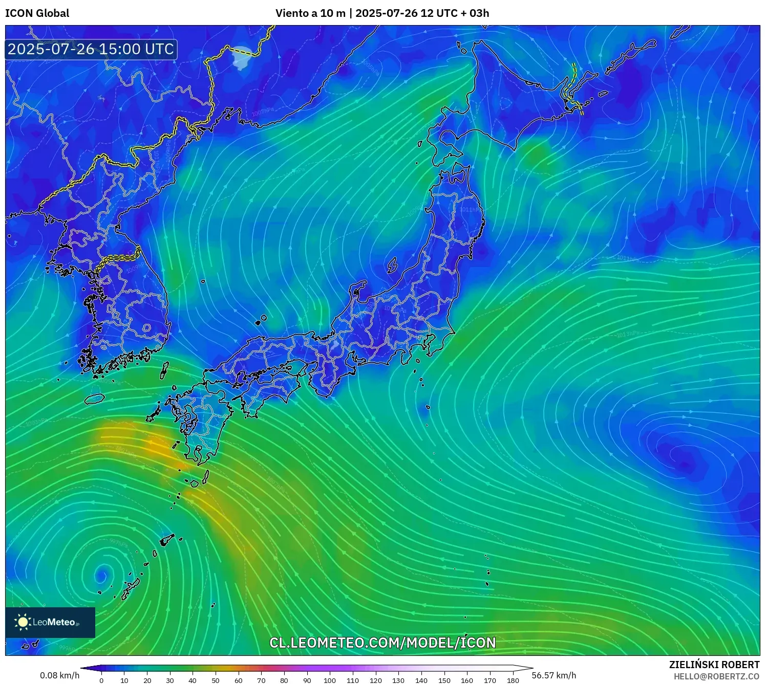 ICON model - Japón, Viento a 10 m