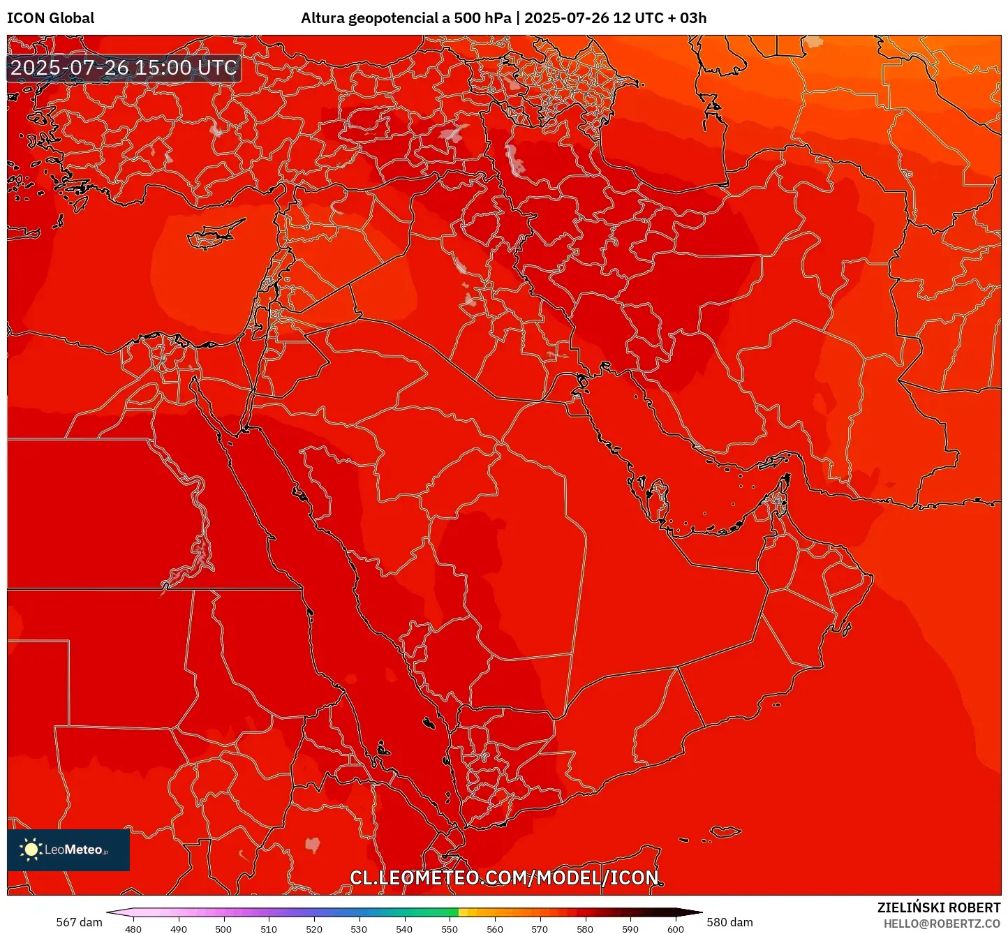 ICON model - Oriente Medio, Altura geopotencial a 500 hPa