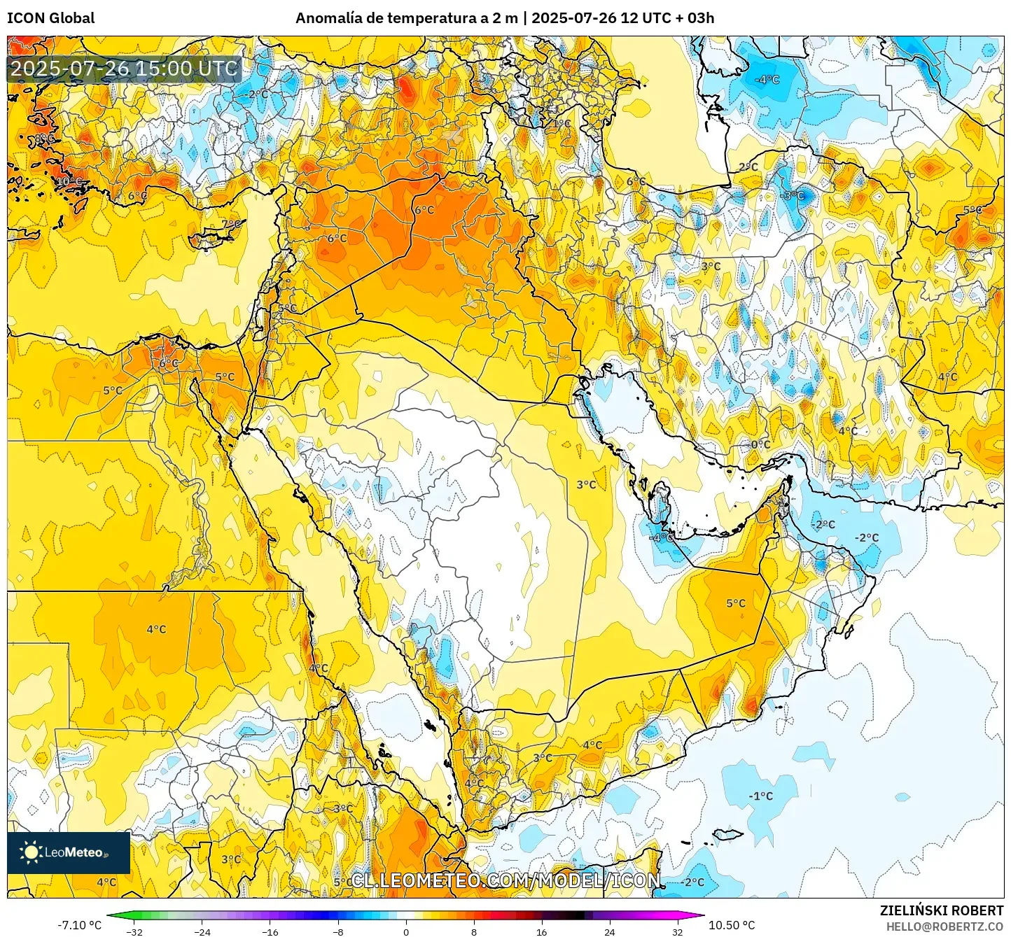 ICON model - Oriente Medio, Anomalía de temperatura a 2 m