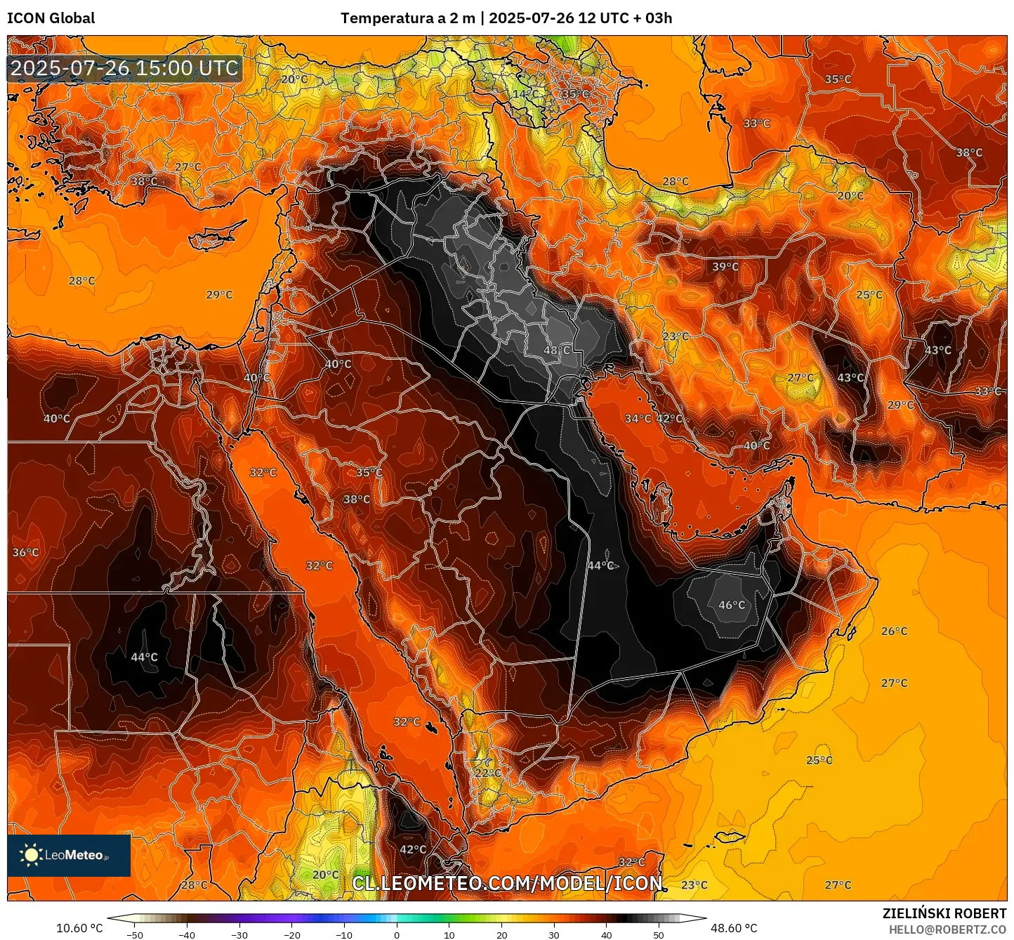 ICON model - Oriente Medio, Temperatura a 2 m