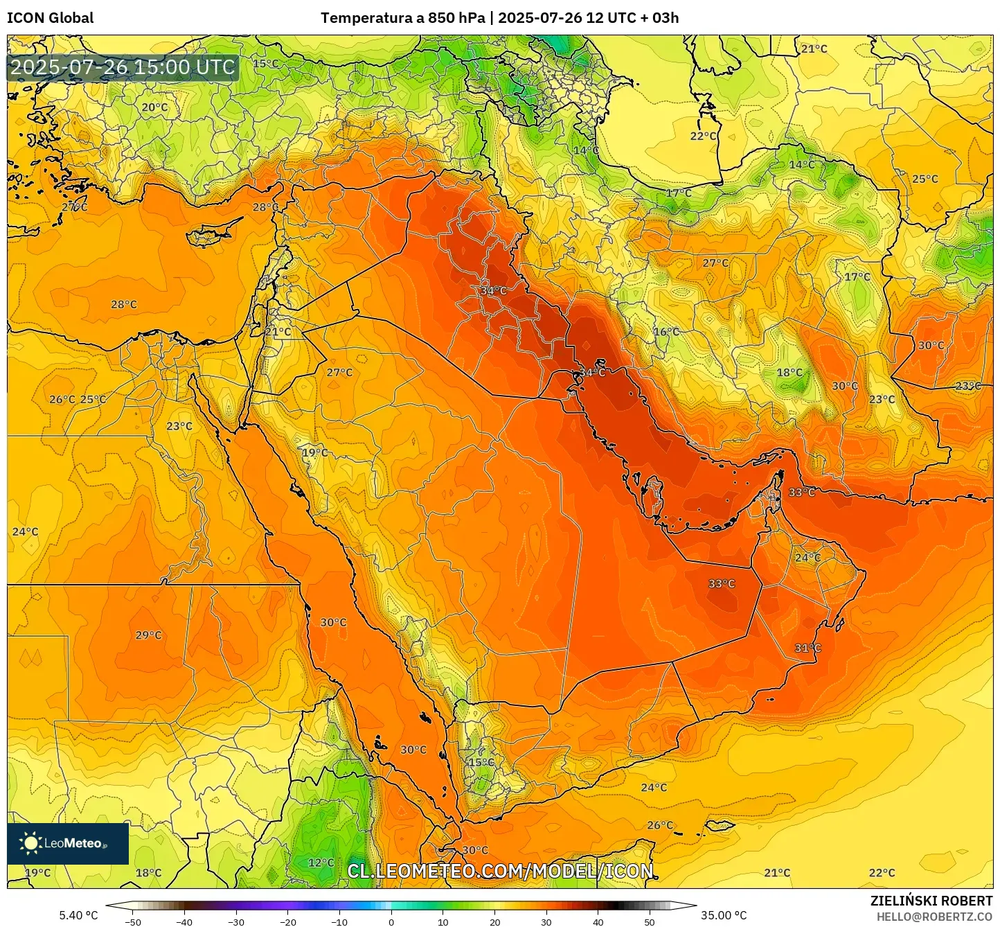 ICON model - Oriente Medio, Temperatura a 850 hPa
