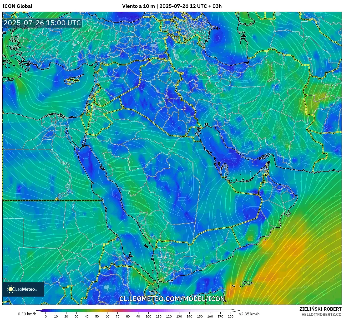 ICON model - Oriente Medio, Viento a 10 m