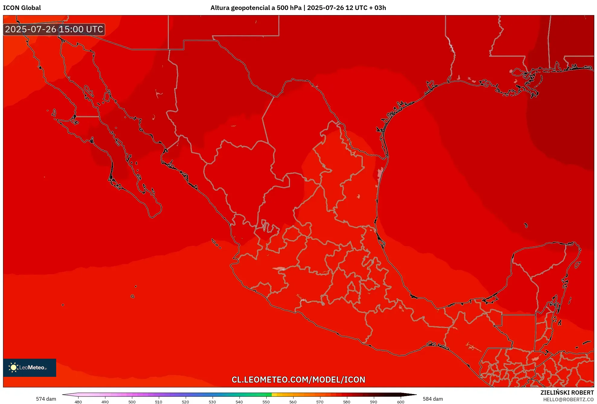 ICON model - México, Altura geopotencial a 500 hPa