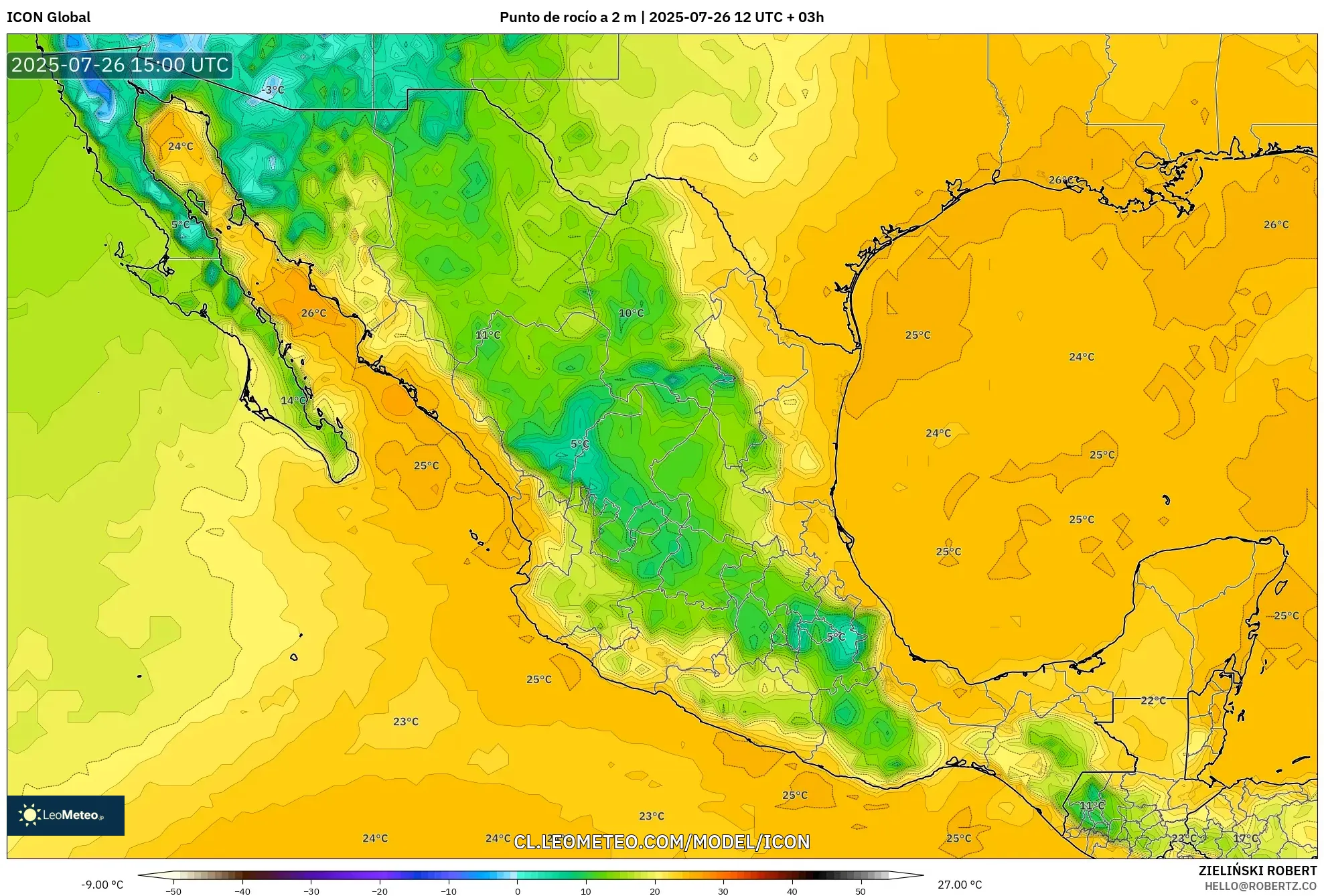 ICON model - México, Punto de rocío a 2 m