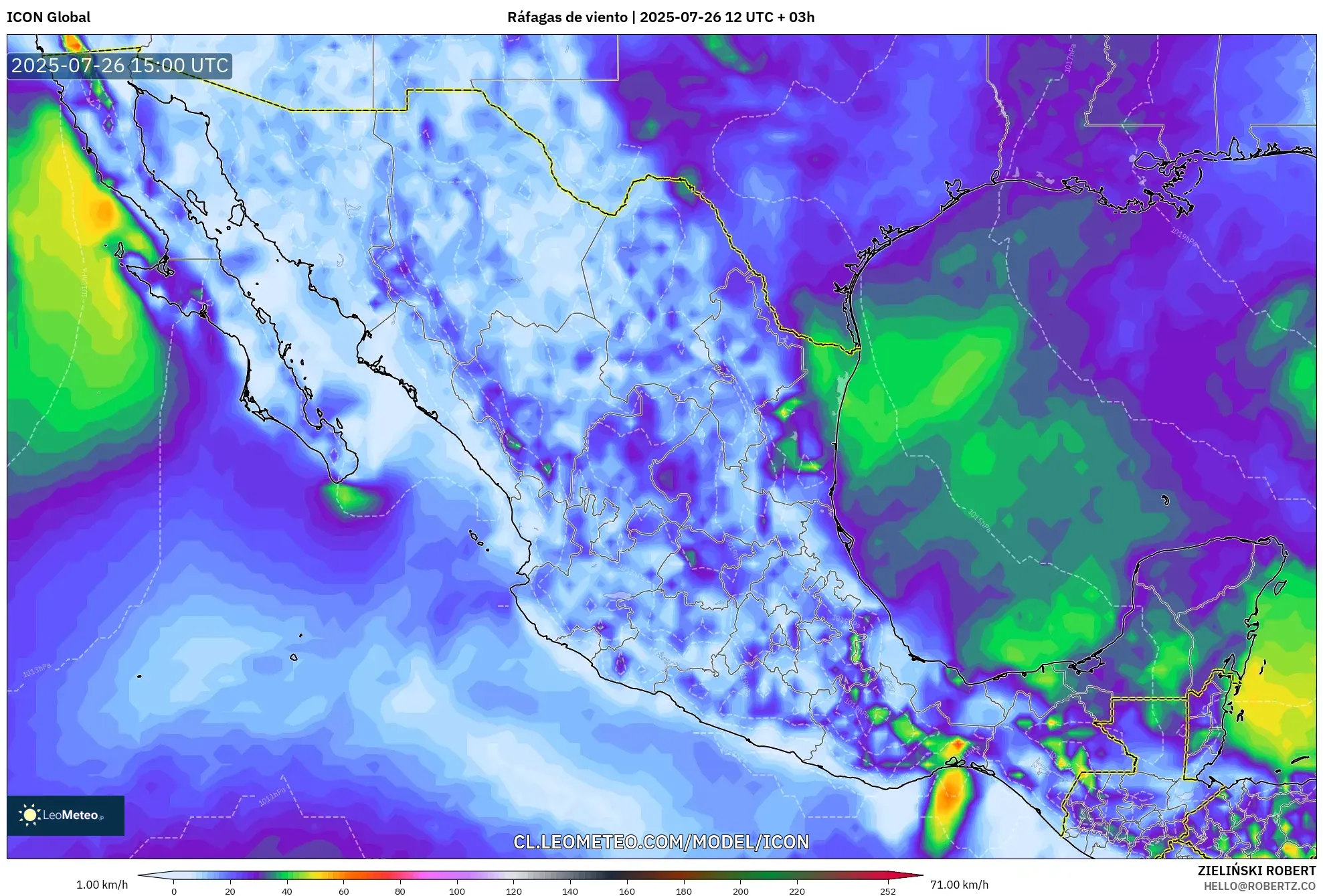 ICON model - México, Ráfagas de viento ICON model - México, Ráfagas de viento