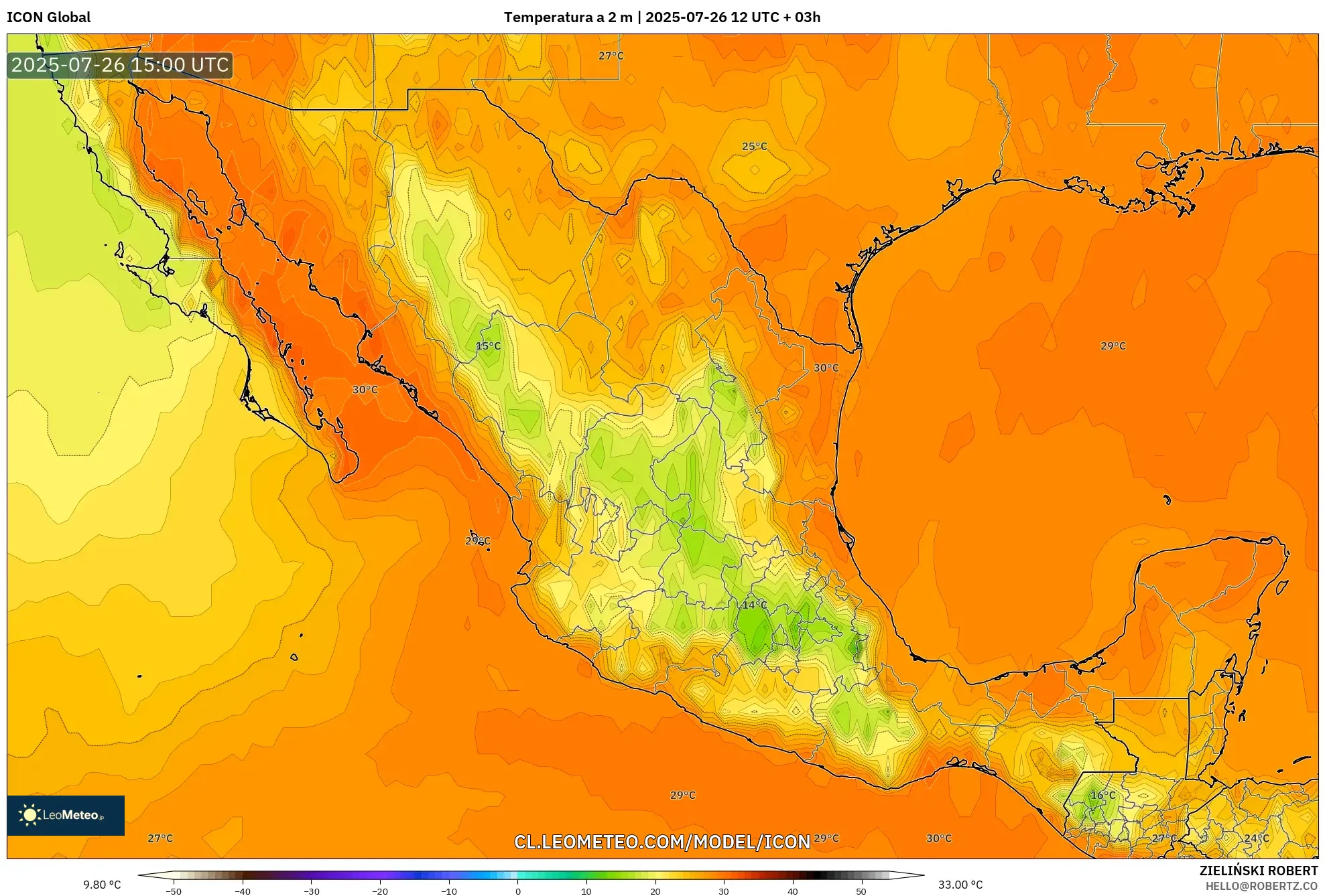 ICON model - México, Temperatura a 2 m