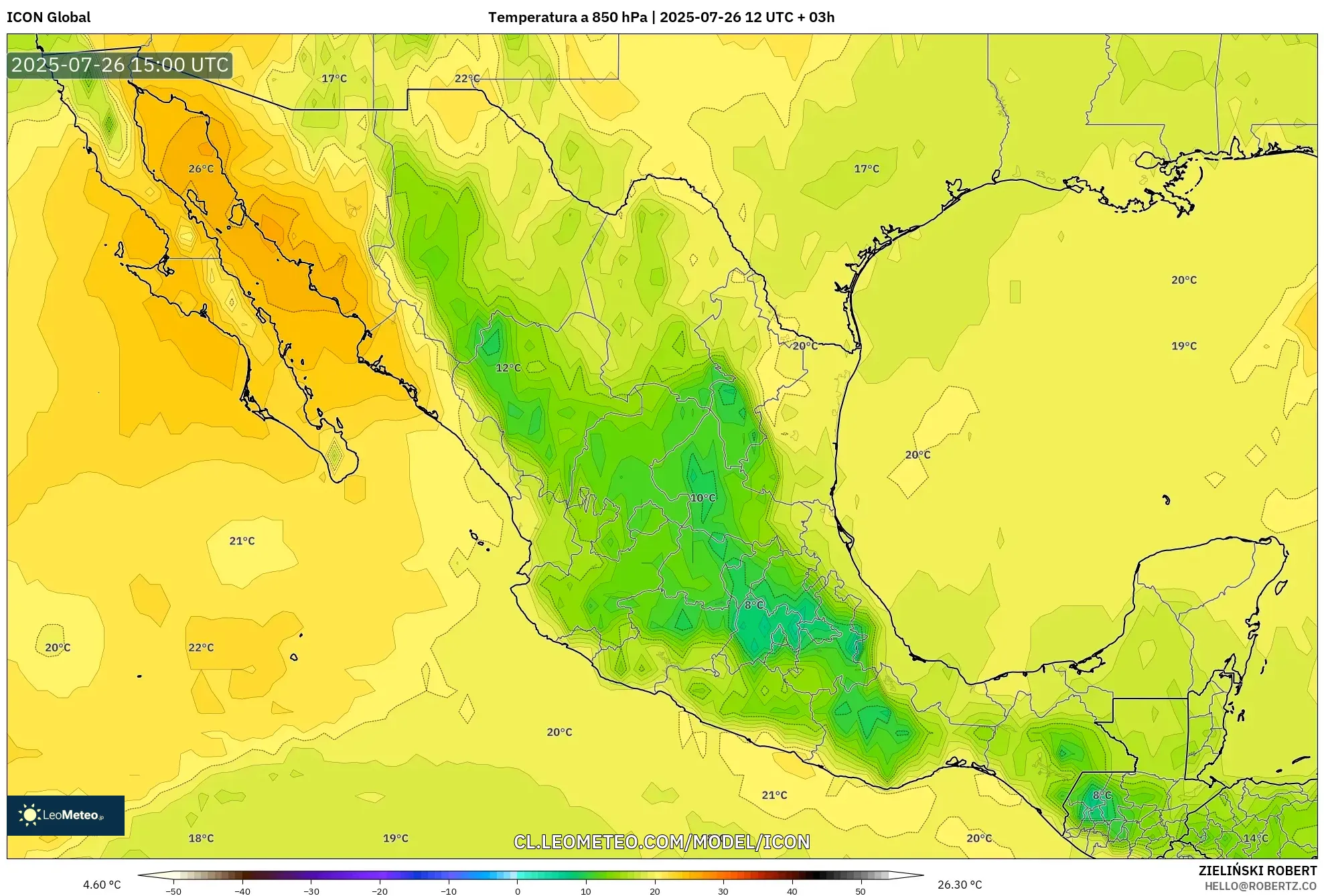 ICON model - México, Temperatura a 850 hPa