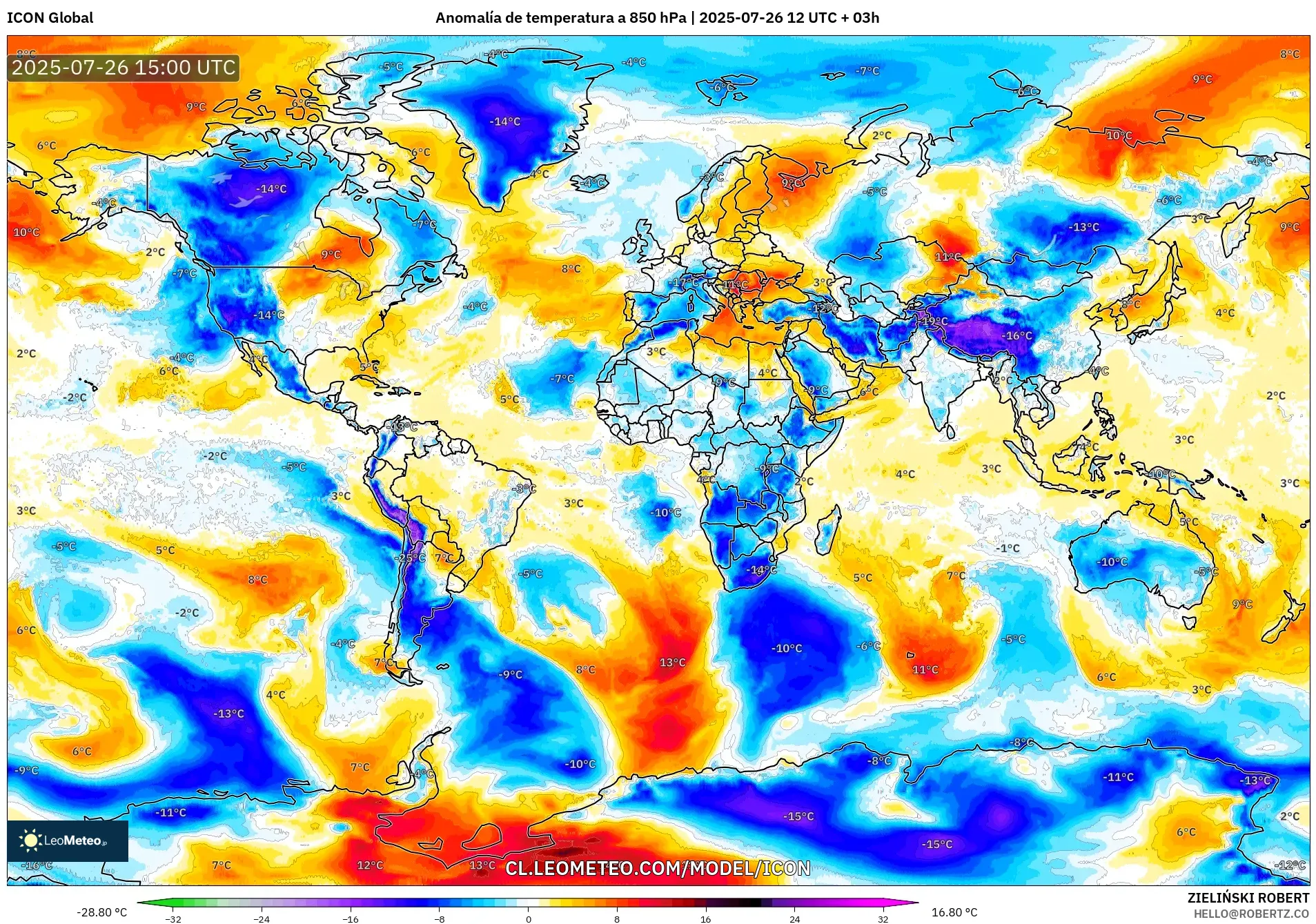 ICON model - Mundo, Anomalía de temperatura a 850 hPa