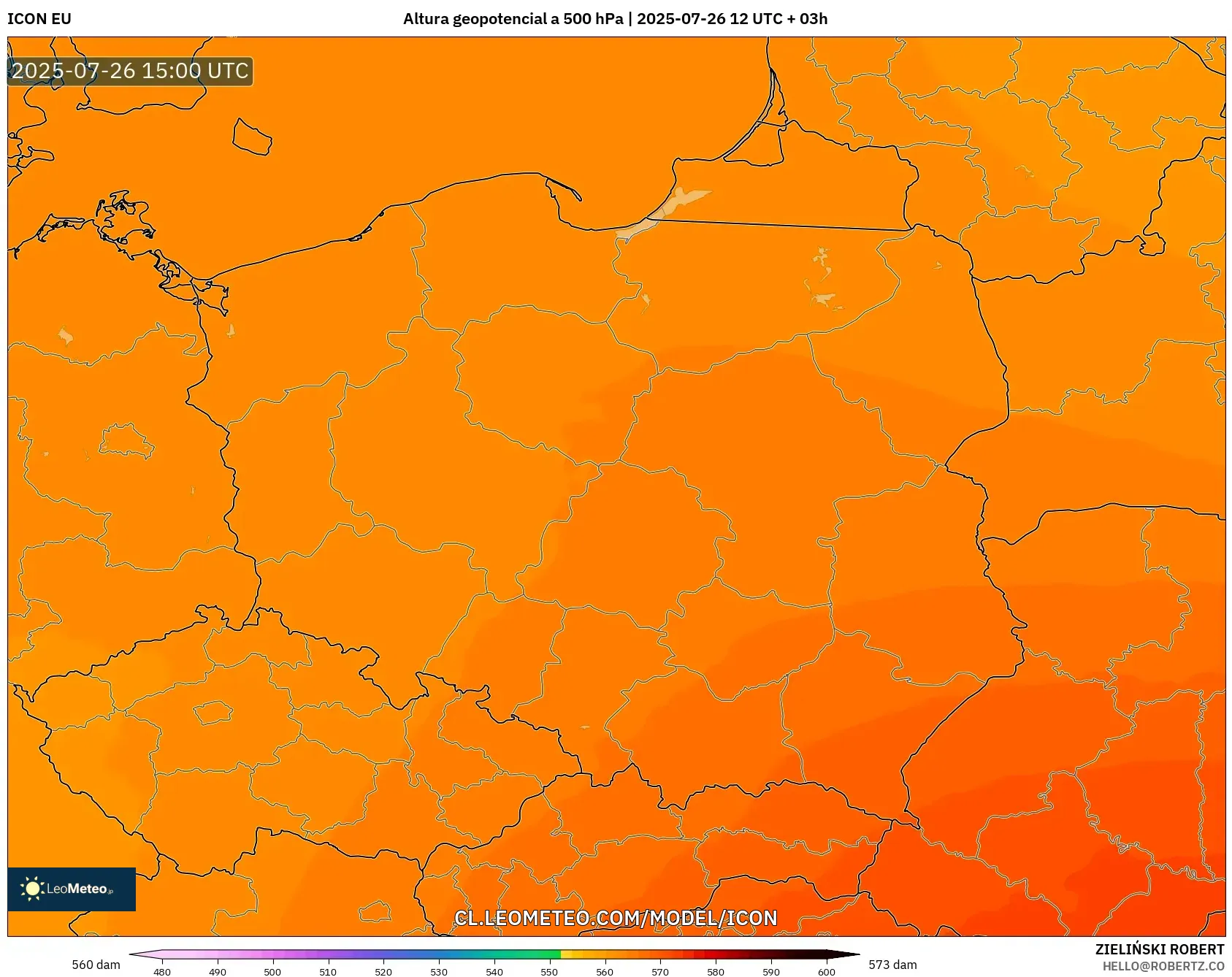 ICON model - Polonia, Altura geopotencial a 500 hPa