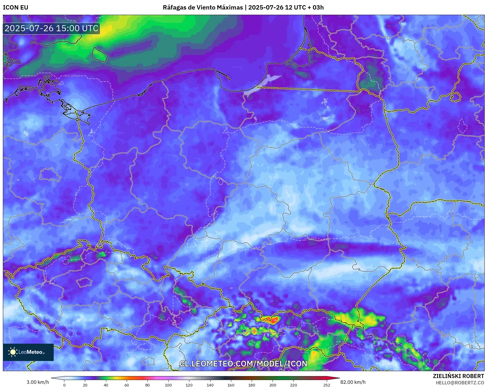 ICON model - Polonia, Ráfagas de Viento Máximas