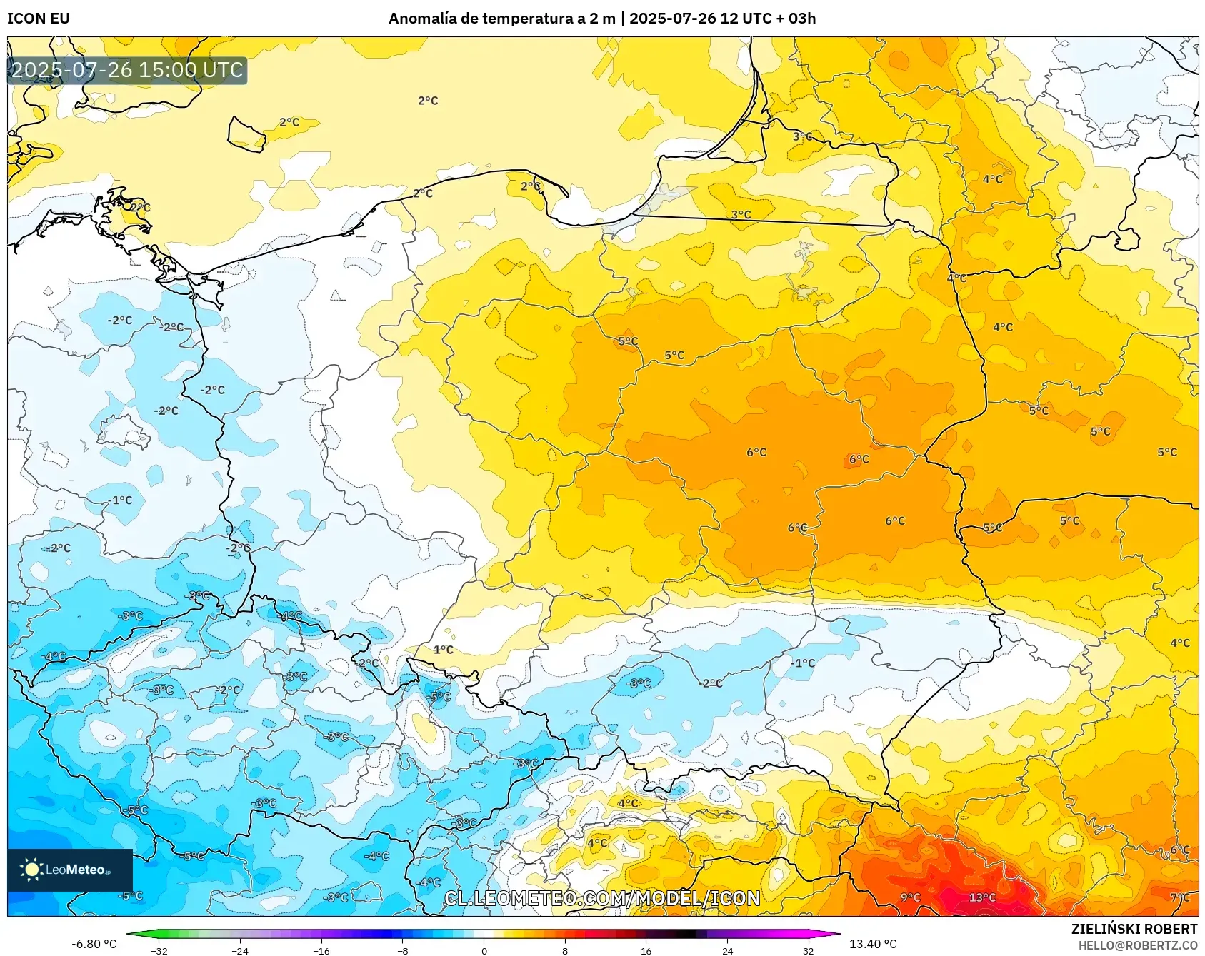 ICON model - Polonia, Anomalía de temperatura a 2 m