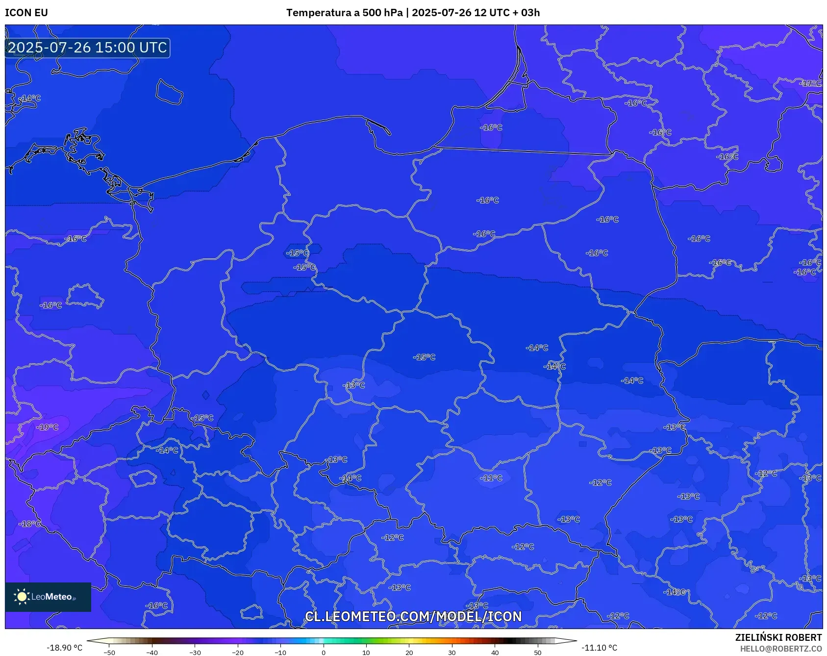 ICON model - Polonia, Temperatura a 500 hPa