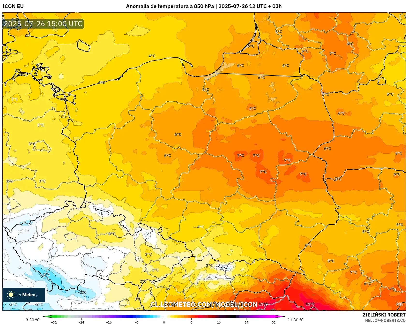 ICON model - Polonia, Anomalía de temperatura a 850 hPa