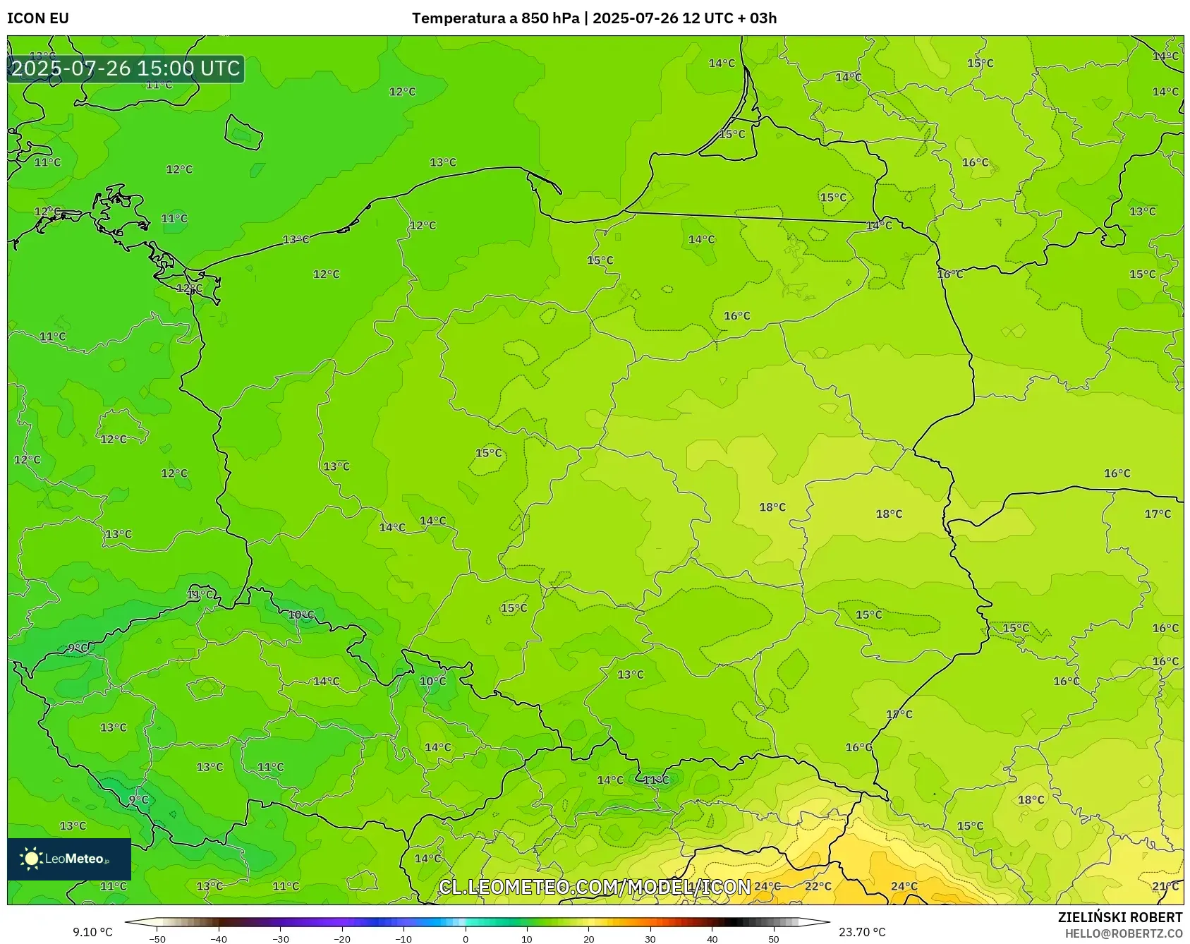 ICON model - Polonia, Temperatura a 850 hPa