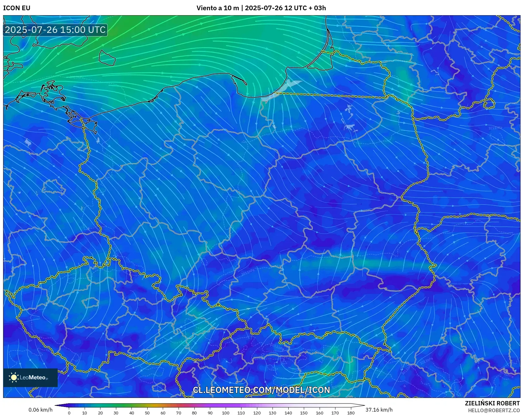 ICON model - Polonia, Viento a 10 m
