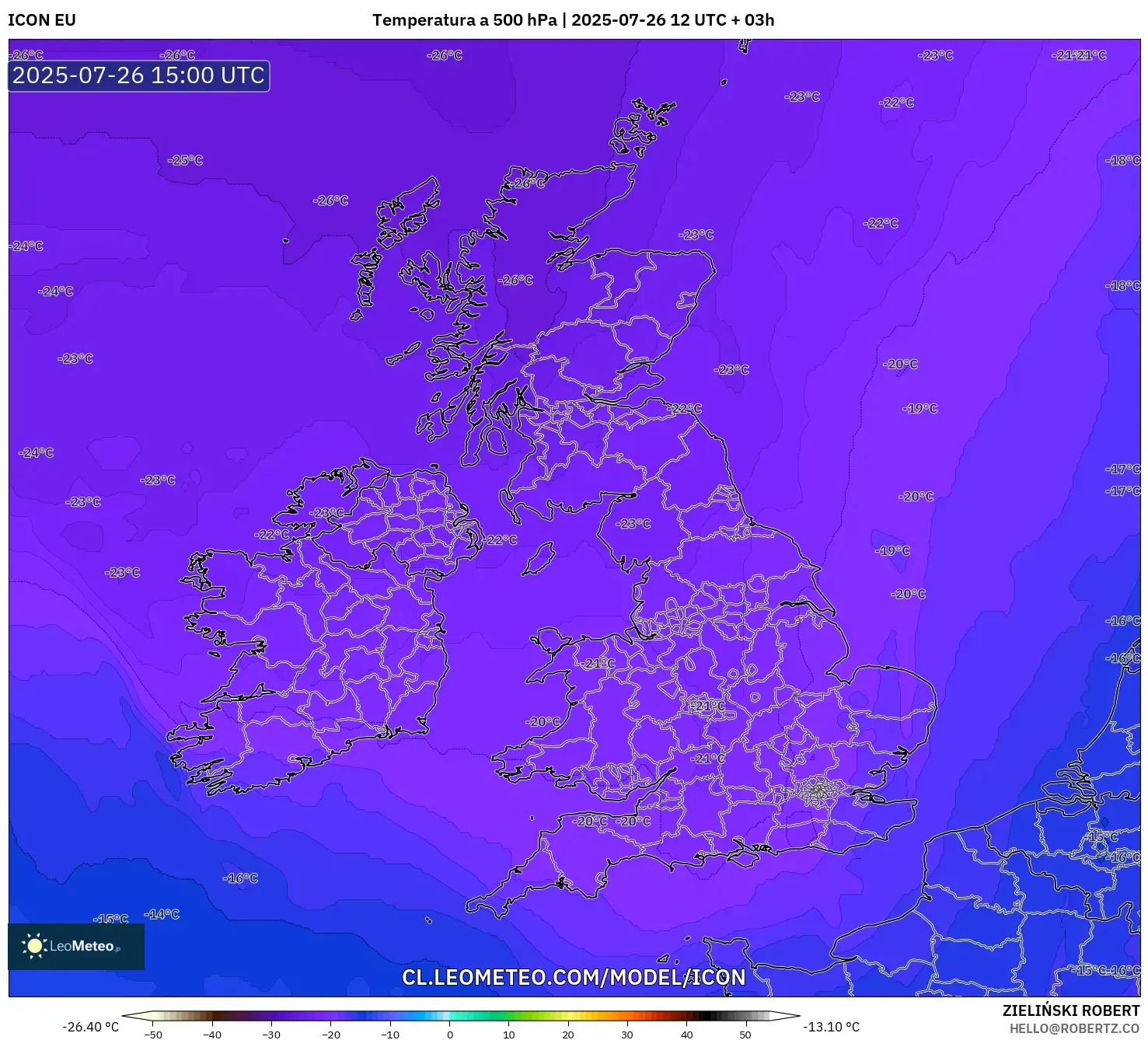 ICON model - Reino Unido, Temperatura a 500 hPa