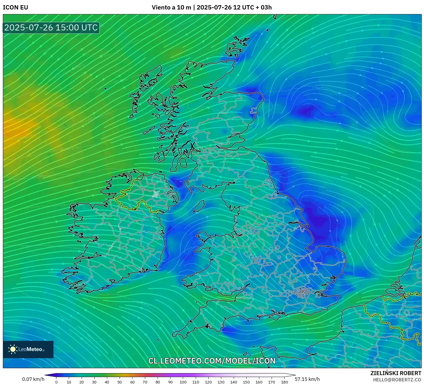 ICON model - Reino Unido, Viento a 10 m