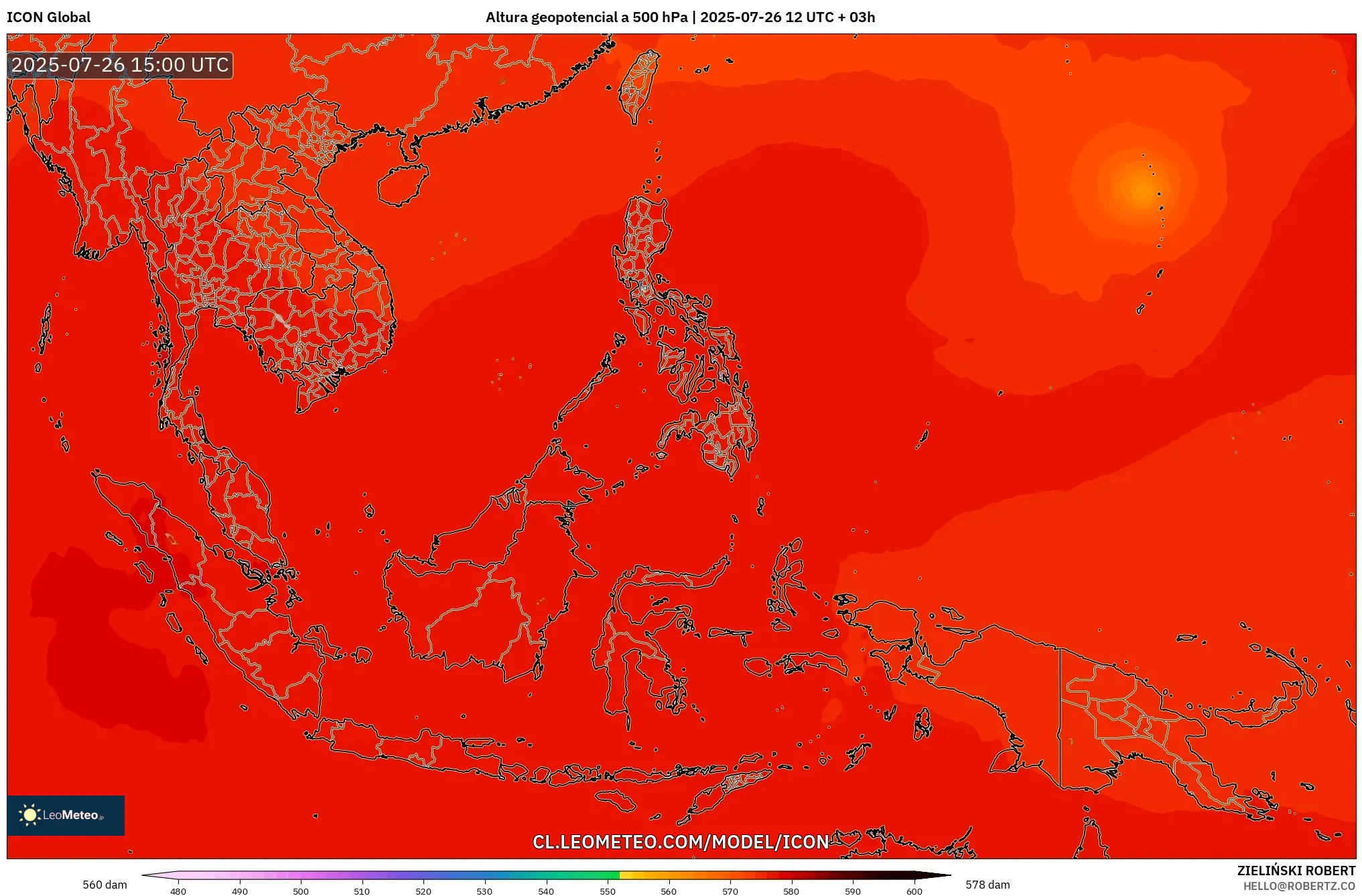 ICON model - Sudeste Asiático, Altura geopotencial a 500 hPa
