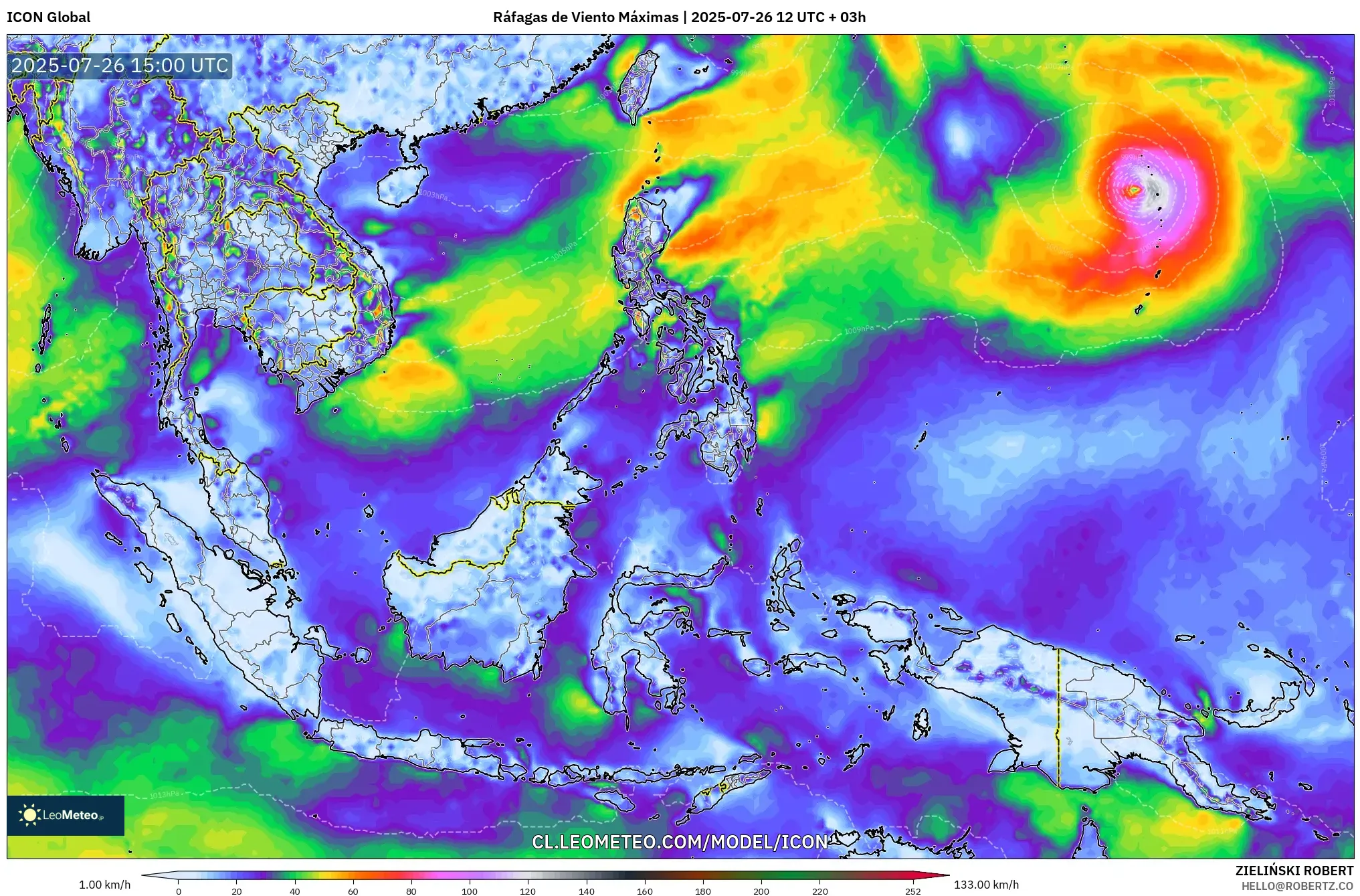 ICON model - Sudeste Asiático, Ráfagas de Viento Máximas