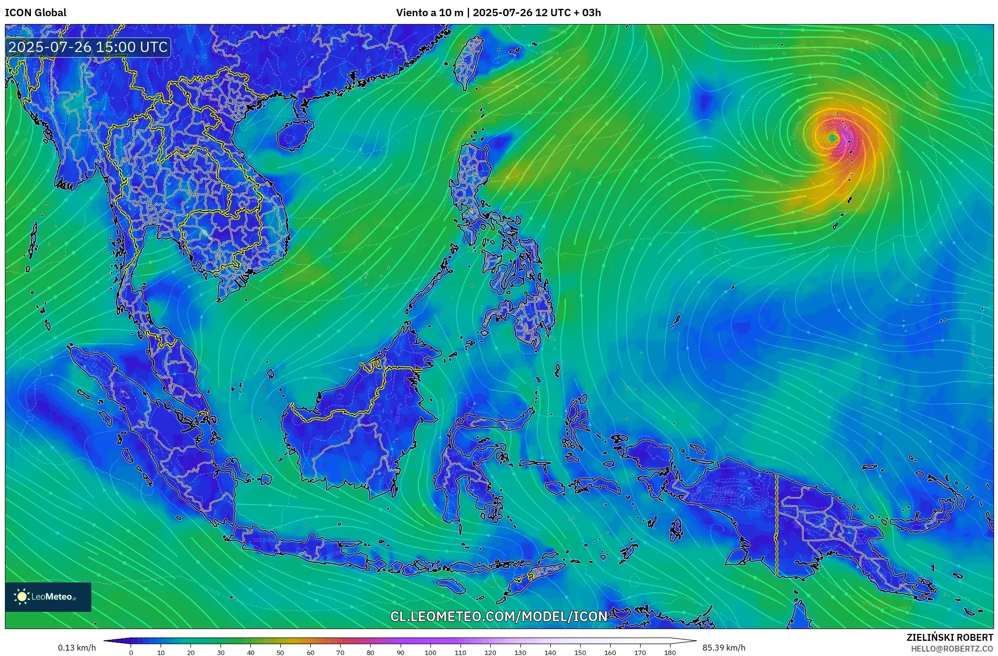 ICON model - Sudeste Asiático, Viento a 10 m