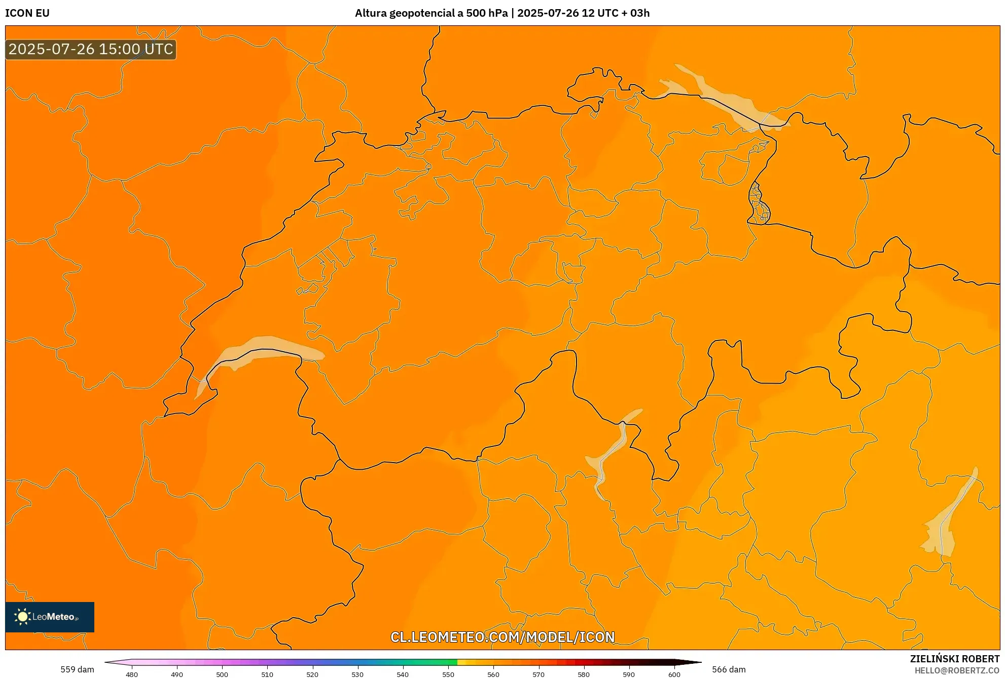ICON model - Suiza, Altura geopotencial a 500 hPa