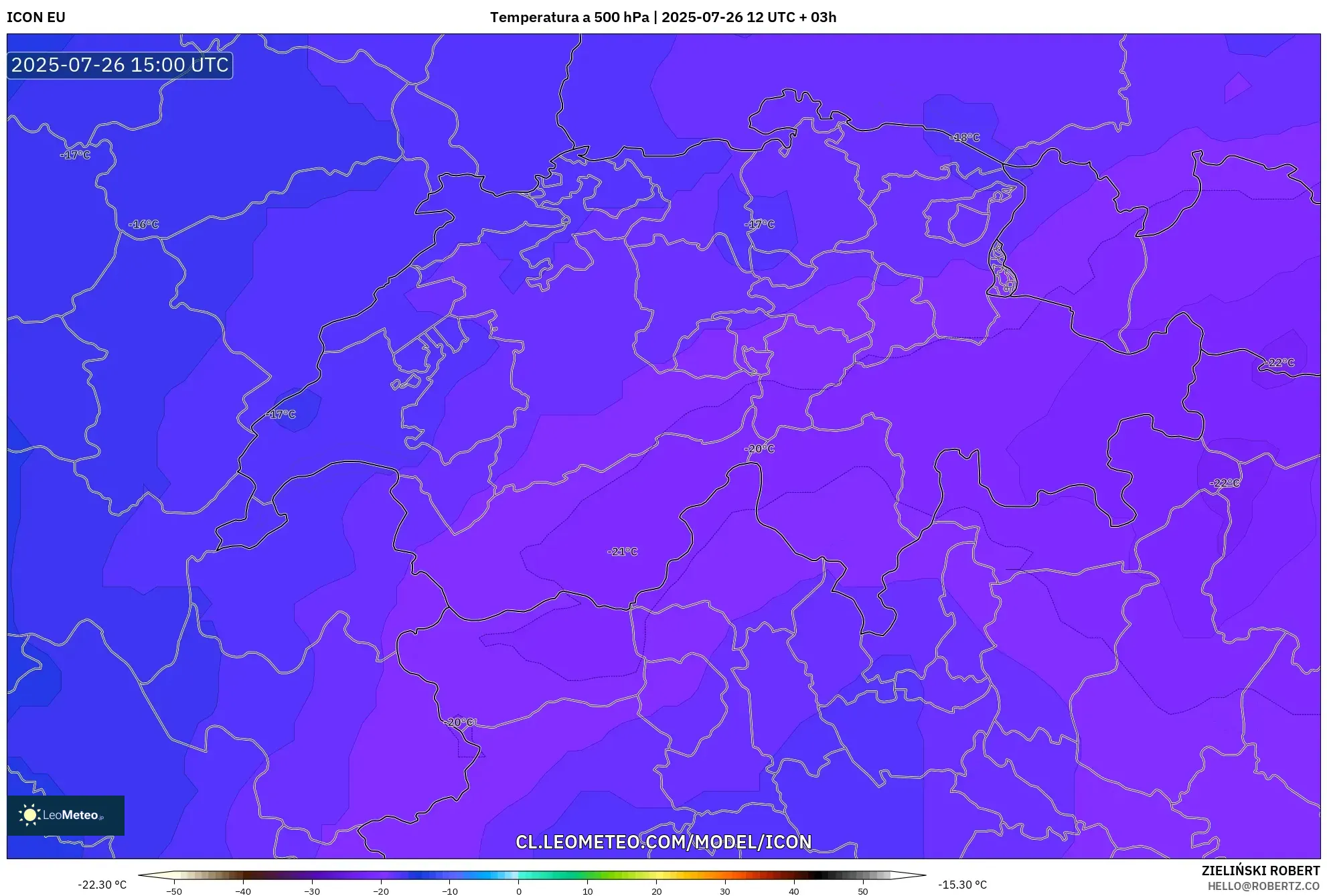 ICON model - Suiza, Temperatura a 500 hPa