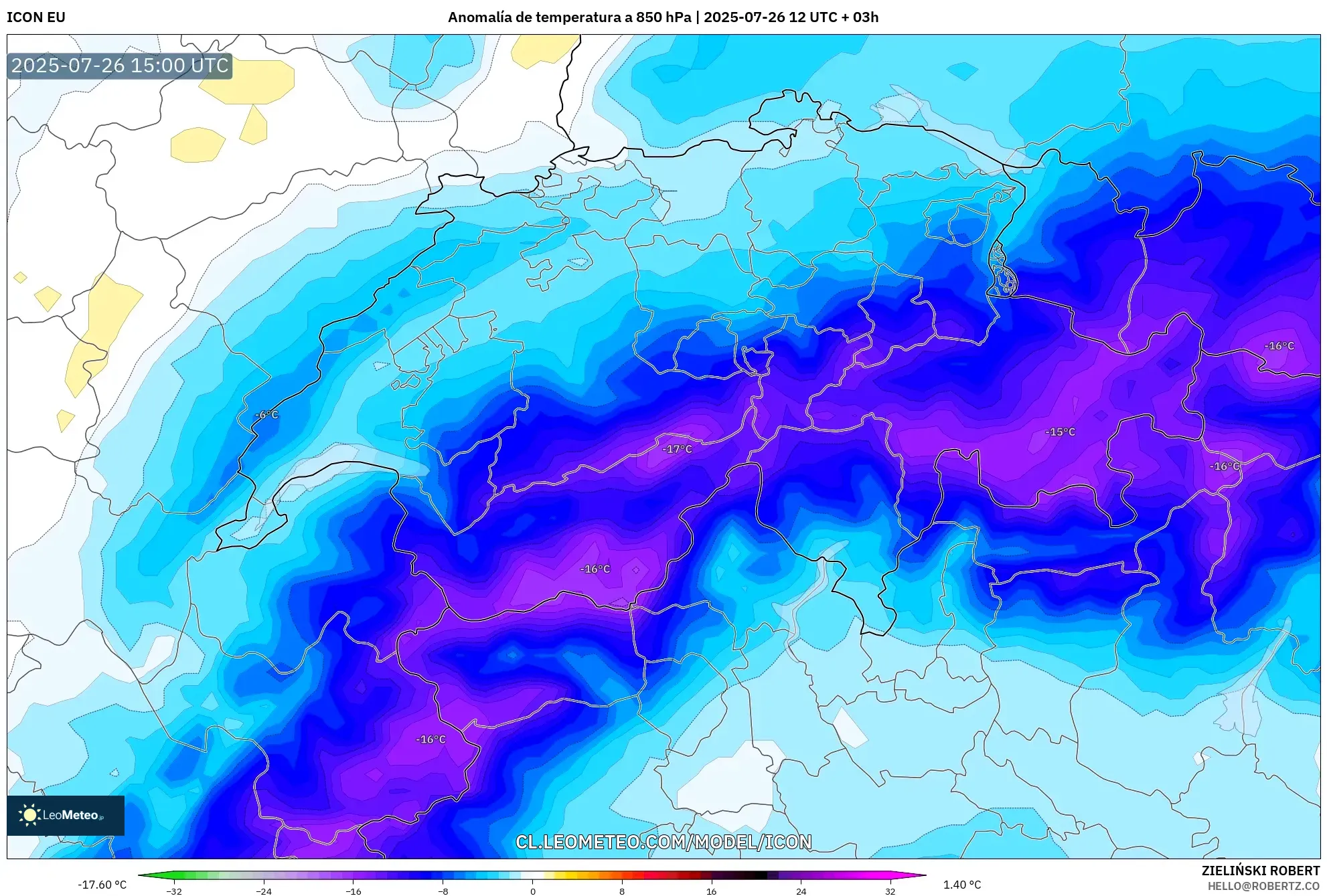 ICON model - Suiza, Anomalía de temperatura a 850 hPa