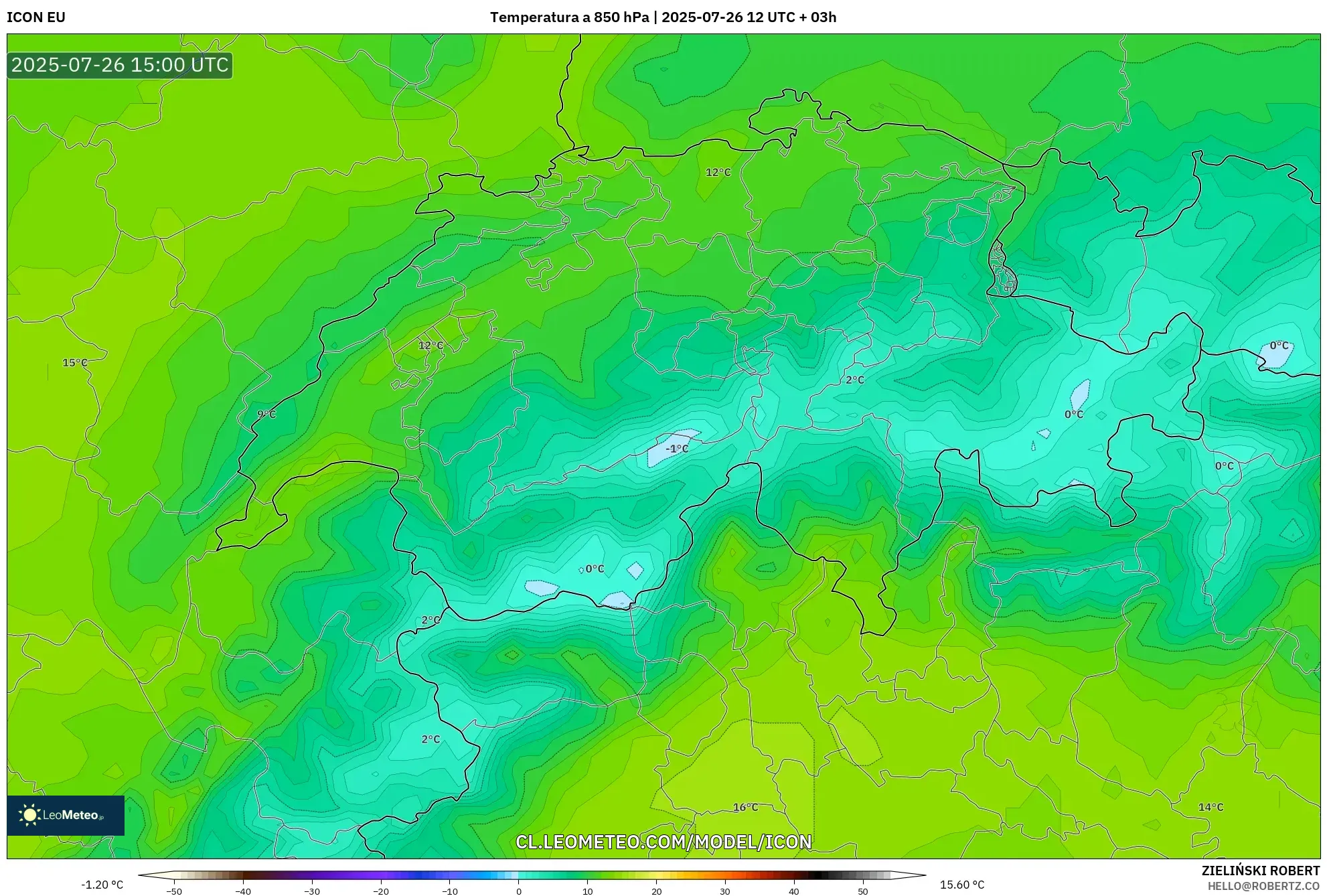 ICON model - Suiza, Temperatura a 850 hPa