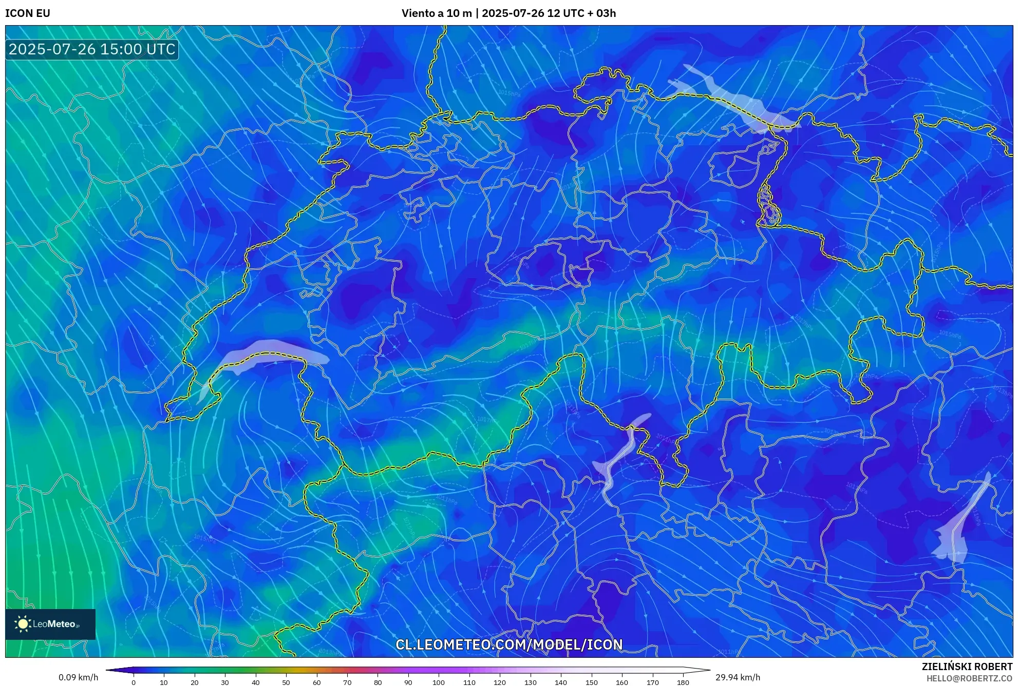 ICON model - Suiza, Viento a 10 m