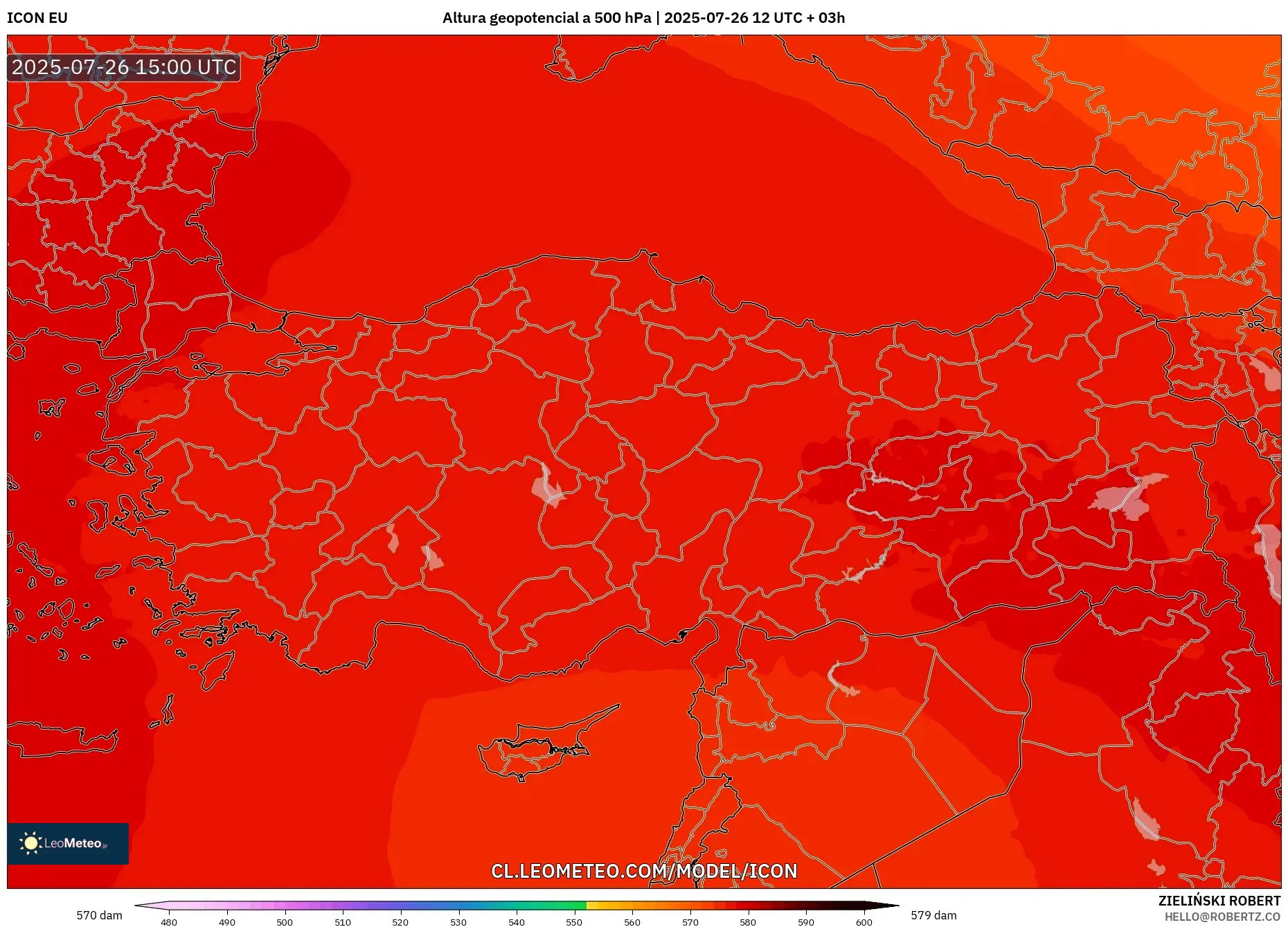 ICON model - Turquía, Altura geopotencial a 500 hPa