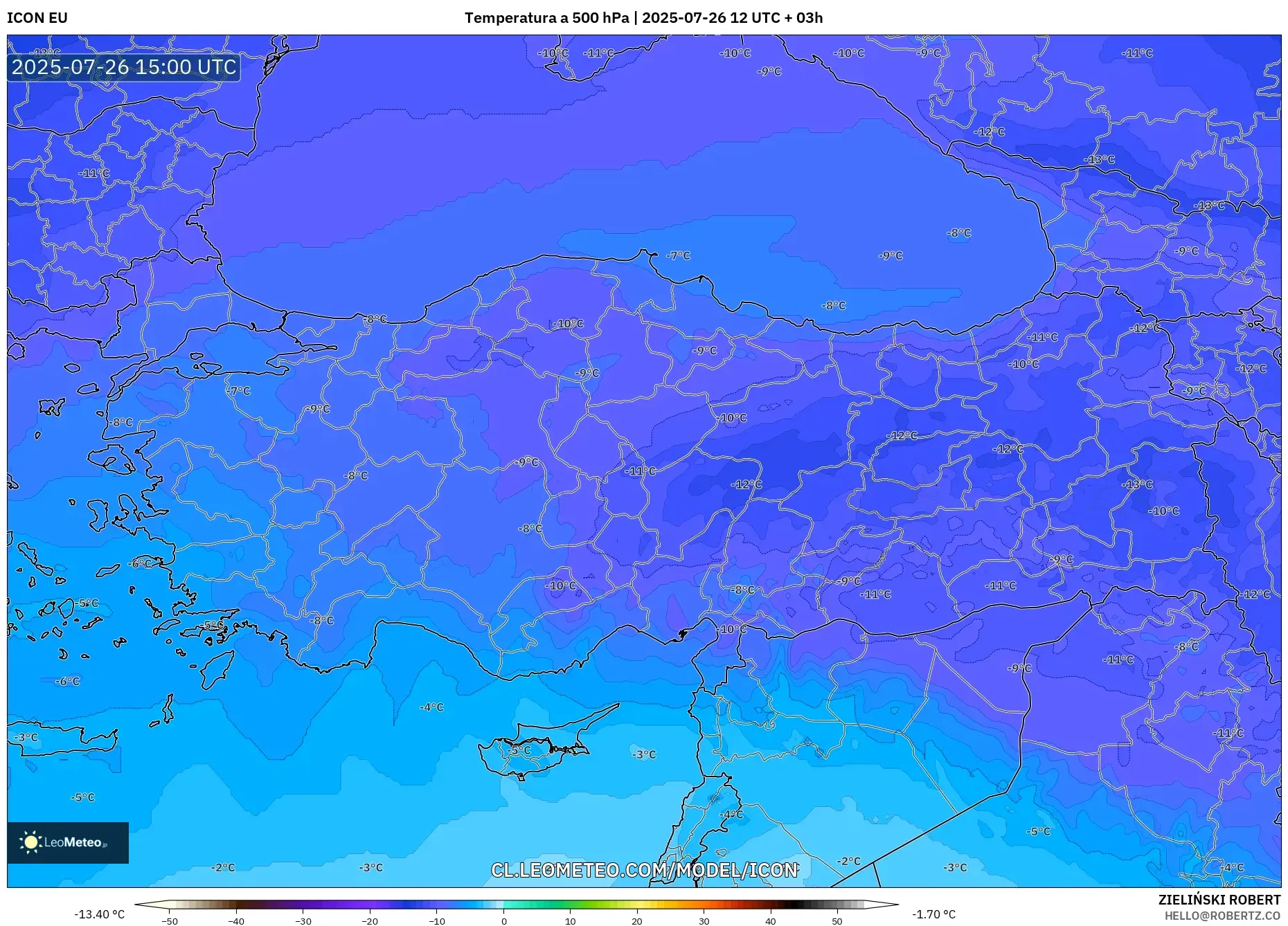 ICON model - Turquía, Temperatura a 500 hPa