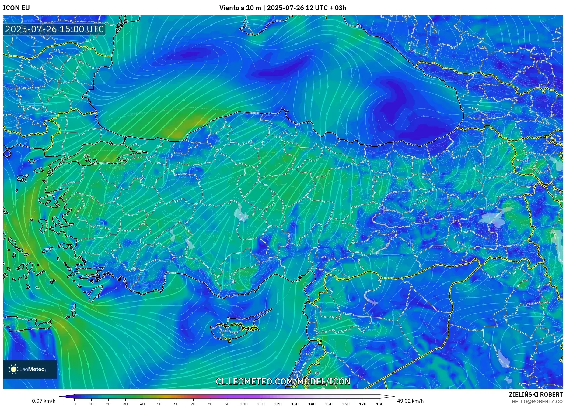 ICON model - Turquía, Viento a 10 m