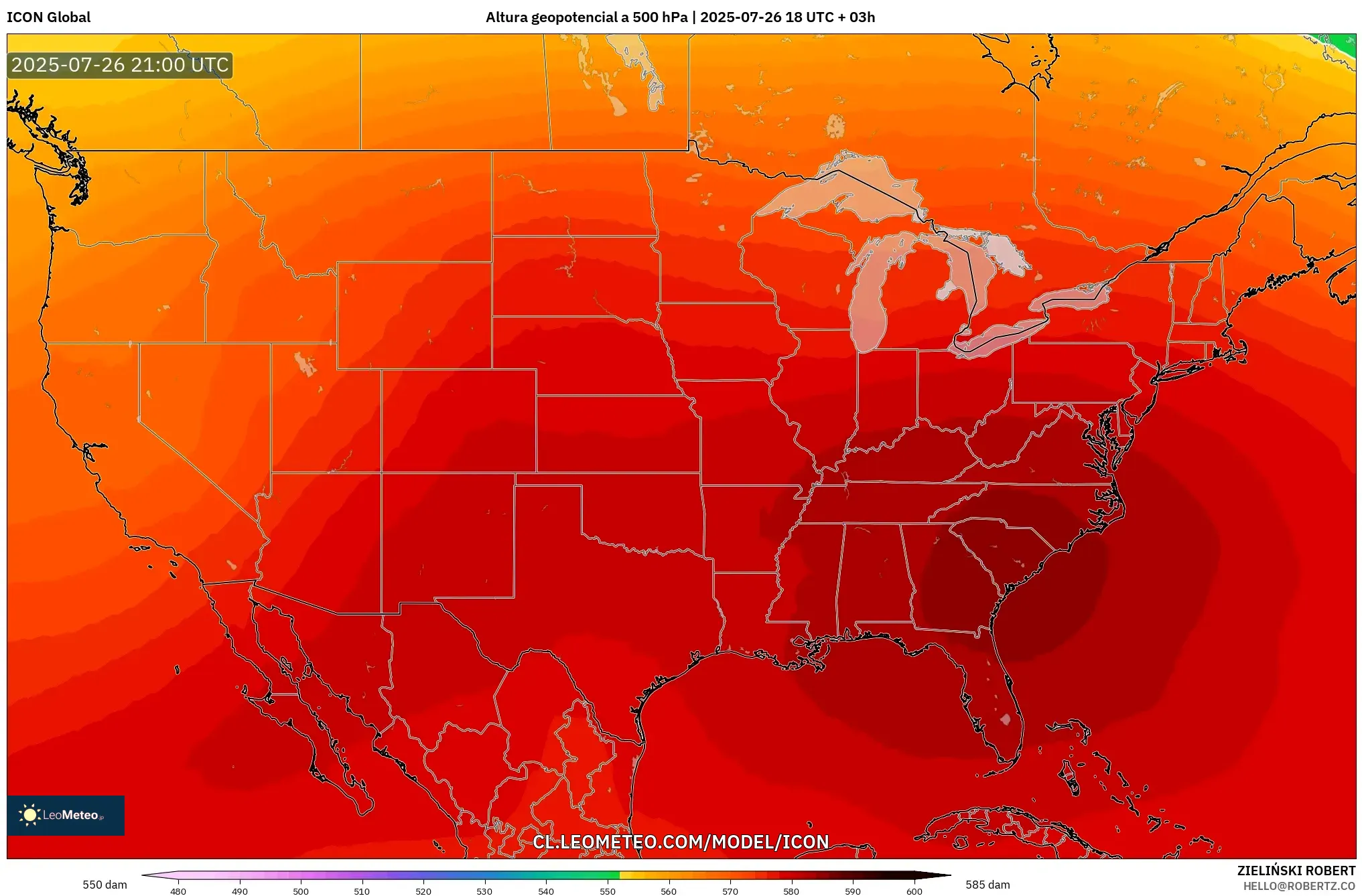 ICON model - Estados Unidos, Altura geopotencial a 500 hPa ICON model - Estados Unidos, Altura geopotencial a 500 hPa
